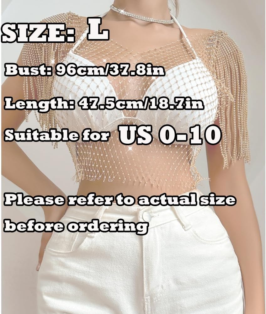 Women's Sheer Mesh Fringe Rhinestone Fishnet Top See Through Short Sleeve Cover up Blouses Party Club Rave Outfits - Image 2