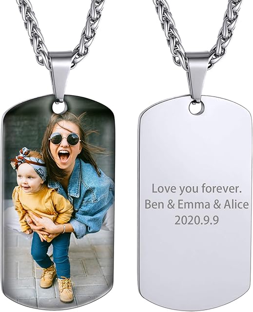 GOLDCHIC JEWELRY Personalised Photo Dog Tag for Men, Men's Gold Custom Picture Engraved Military Necklace for Women, Stainless Steel Personalized Jewellery Gifts