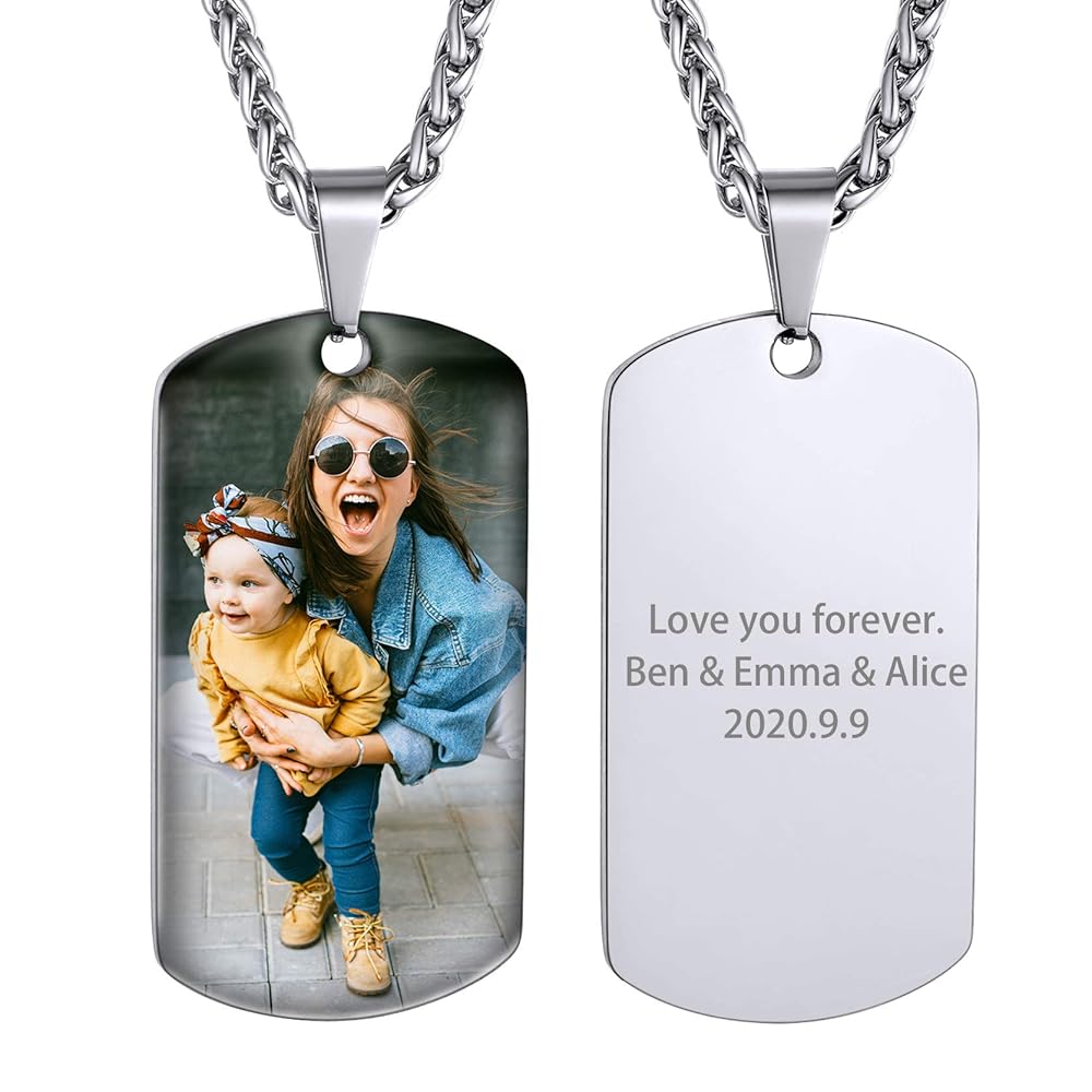 Collana Personalizzata Con Foto Fronte/Retro - Ciondolo Cuore O Dog Tag, Regalo Compleanno/Natale - Foto 6