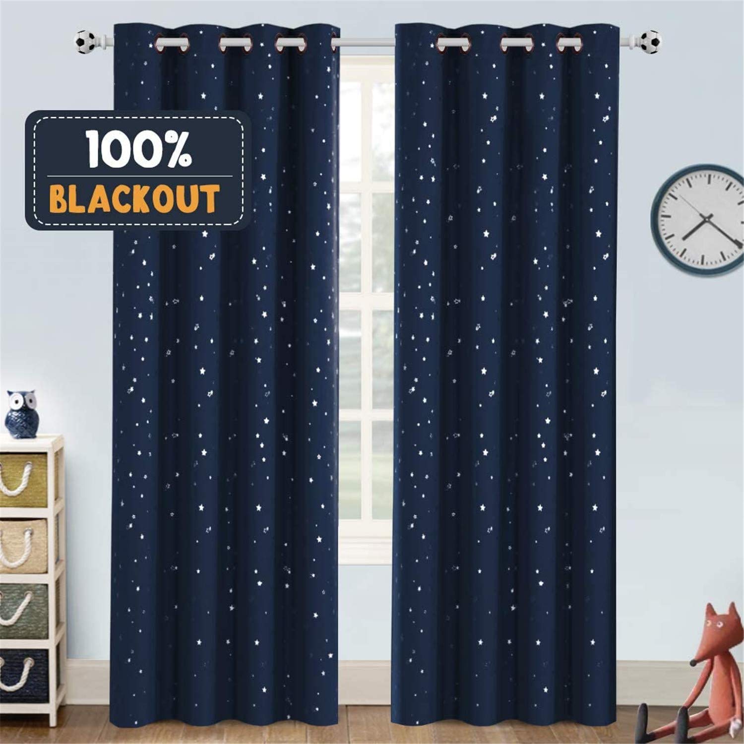 Blackout Star Curtains for Kids Room Boys Girls Twinkle Silver Stars Thermal Insulated Cute Thick Grommet Curtain for Nursery Home Decoration Window Drapes 2 Panels Set (Navy/Silver,2 x 52"Wx108"L)