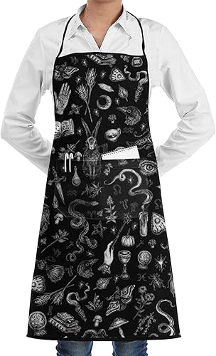 Salem Witch in Black Cooking Apron Kitchen Apron Soft Chef Apron with Pocket for Women Men, One Size