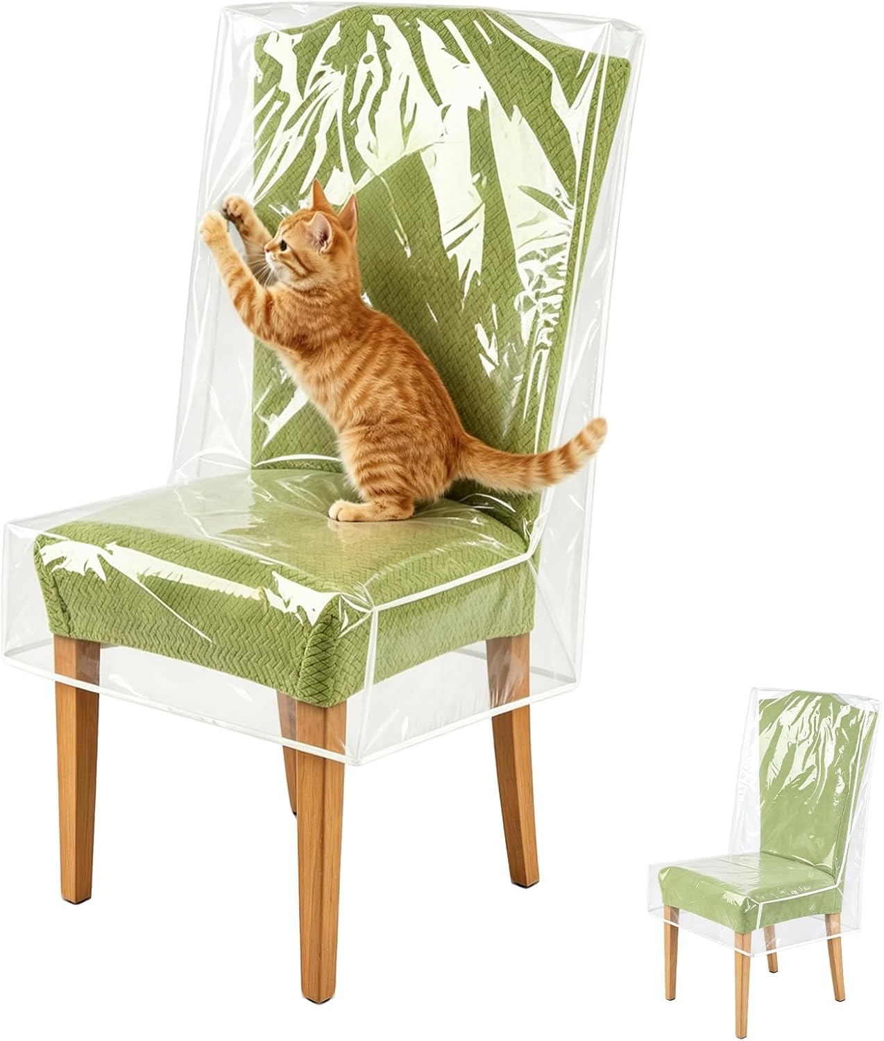 2PCS Clear Plastic Dining Chair Covers | Thicker PE, Cat Scratch Proof, Waterproof, Easy Wipe Clean, Fits Seat 21"W X 18"D Back Up to 23"H, Perfect for Daily Use