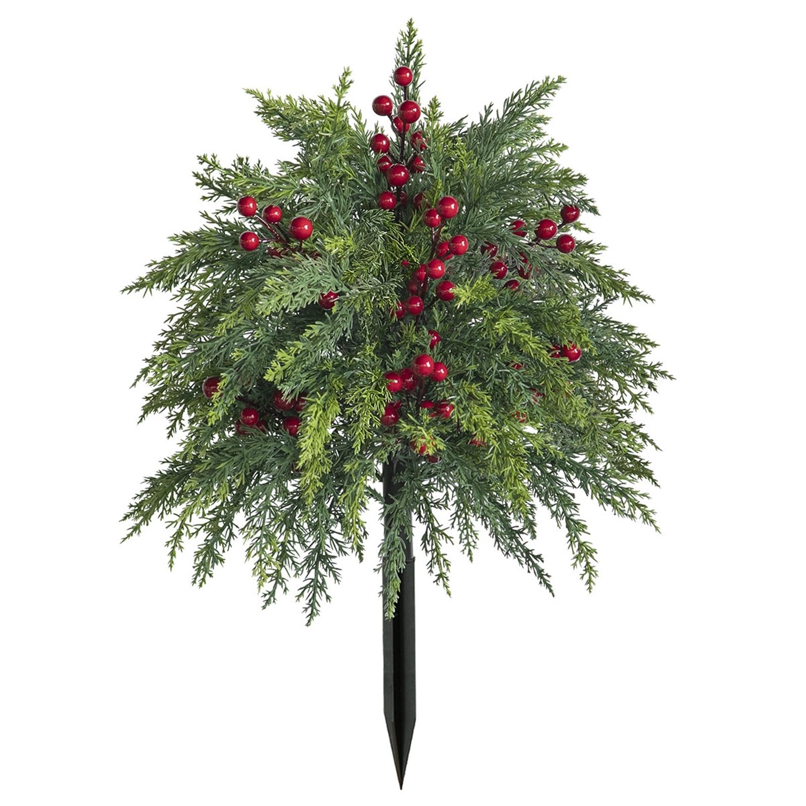 Wbcdxcbb One Color Simulated Artificial Green Plants, Red Fruits, Pine Needles, Ground Planting, Courtyard Decoration 1Pcs
