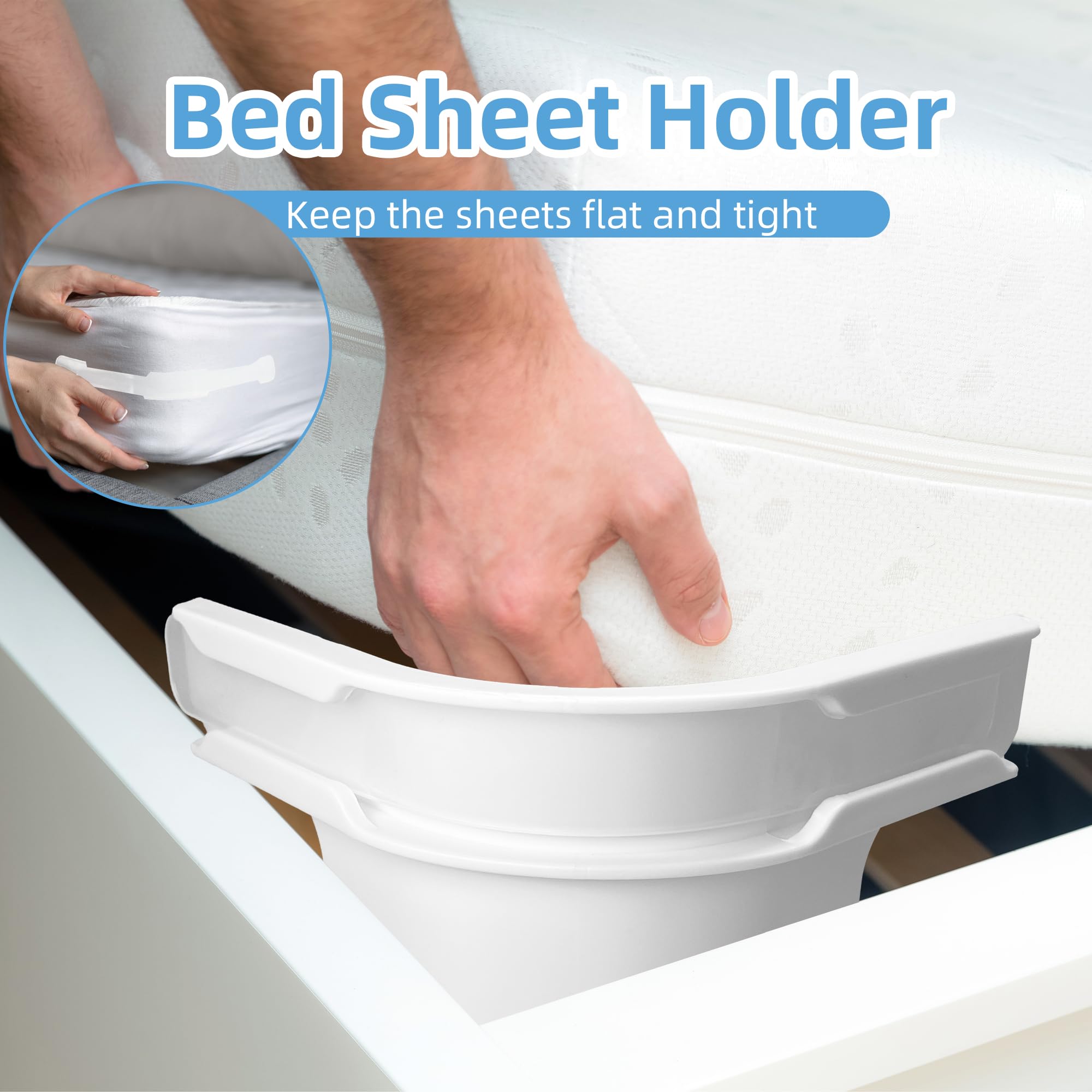 Lock Sheet Holders for Corner Keep Sheets Firm & Tight, Heavy Duty Bed Sheet Holder with Clips Straps No More Loose Sheets, Fitted Sheet Straps Fit All Mattress Size Easy Installation