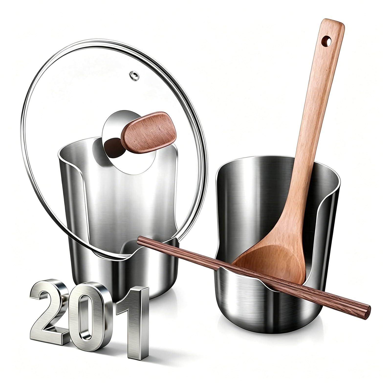 rialgirw Multi-Functional Kitchen Utensil Holder, Stainless Steel Countertop Organizer for Pot Lids, Ladles, Spatulas, Cutting Boards, Space-Saving Vertical Tool Rack for Cooking Utensils (201,2PCS)