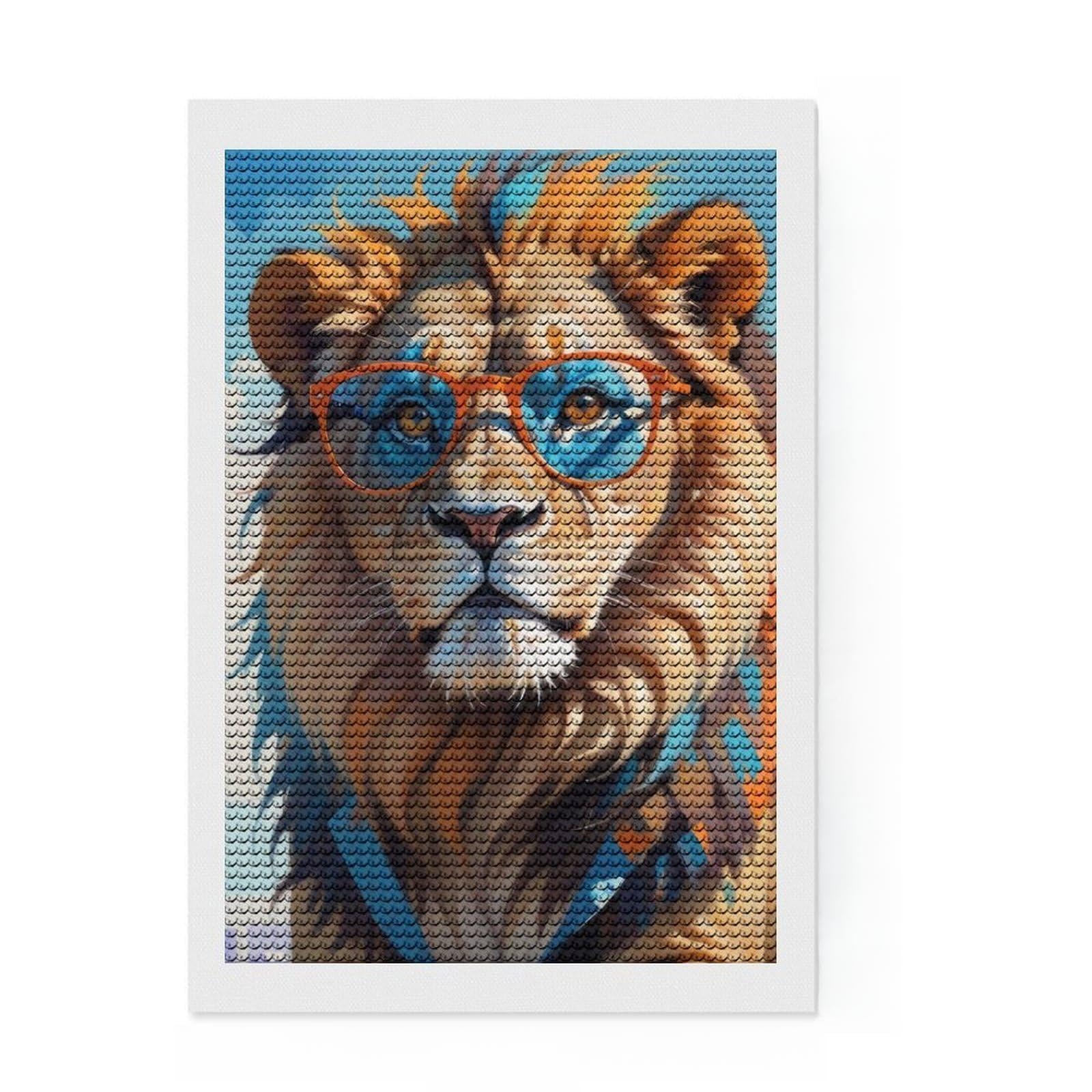 Junmoney Cute Lion Oil Painting Round Drill Diamond Painting 8"x12", Vintage Style Decor, Farmhouse Decor, for Women, Decorative Artwork