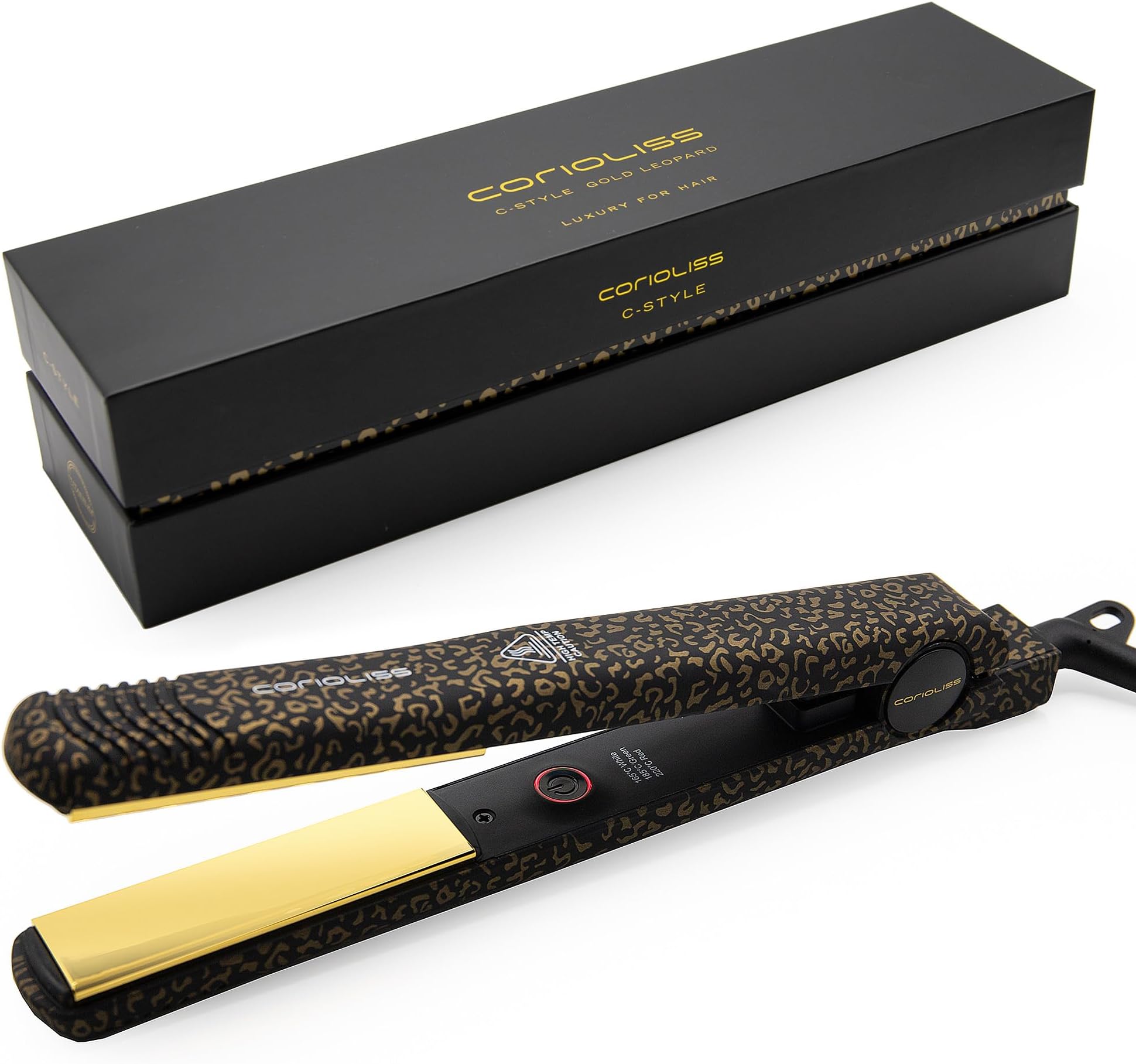 Corioliss C-Style | Hair Straightener for Women | Professional Titanium Plates | Ionic Flat Iron | Temperature Control 165°C to 220°C | Straightening and Waves | UK Plug | Leopard Gold