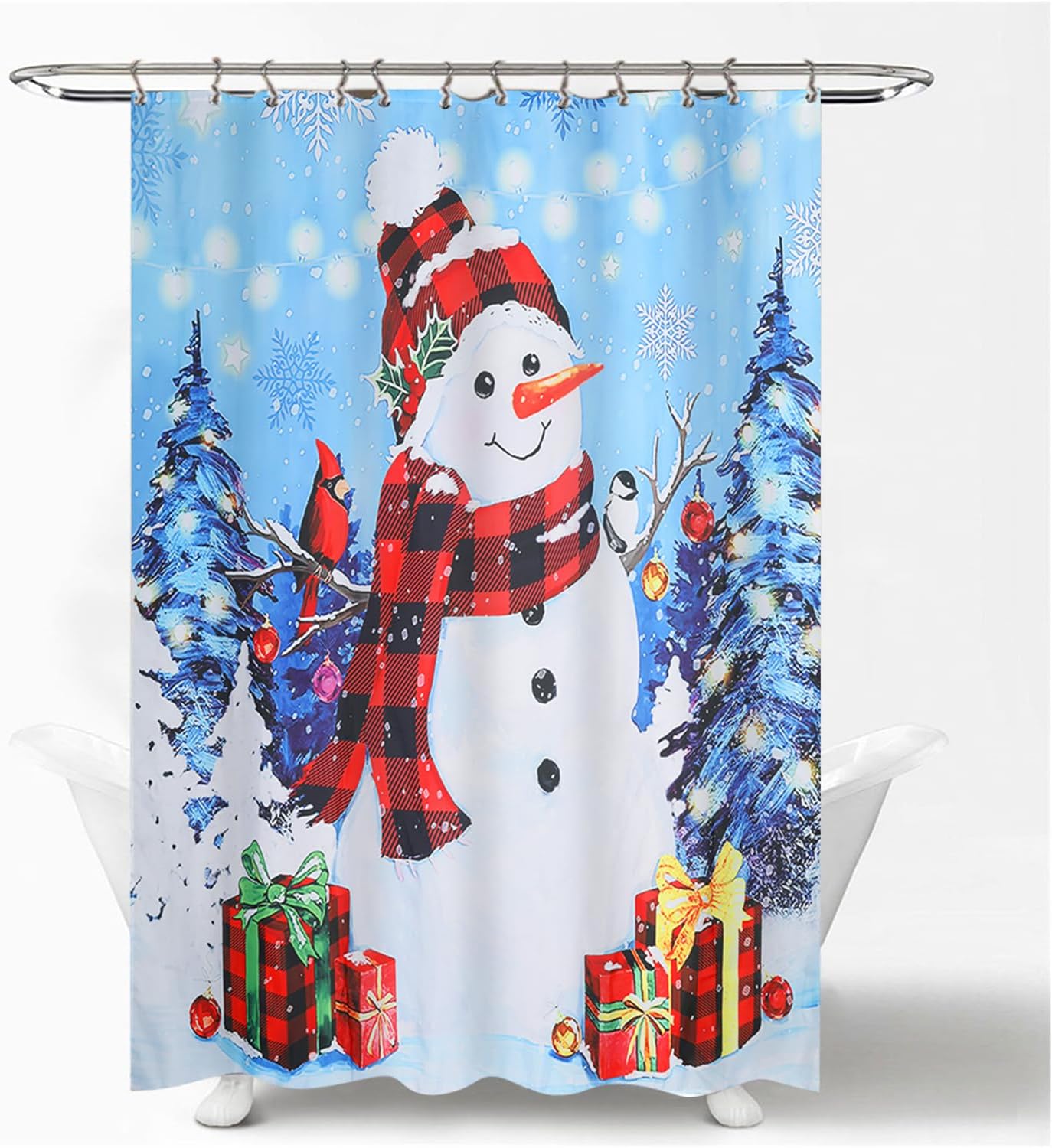 Moslovstar Cute Winter Snowman Shower Curtain Red Black