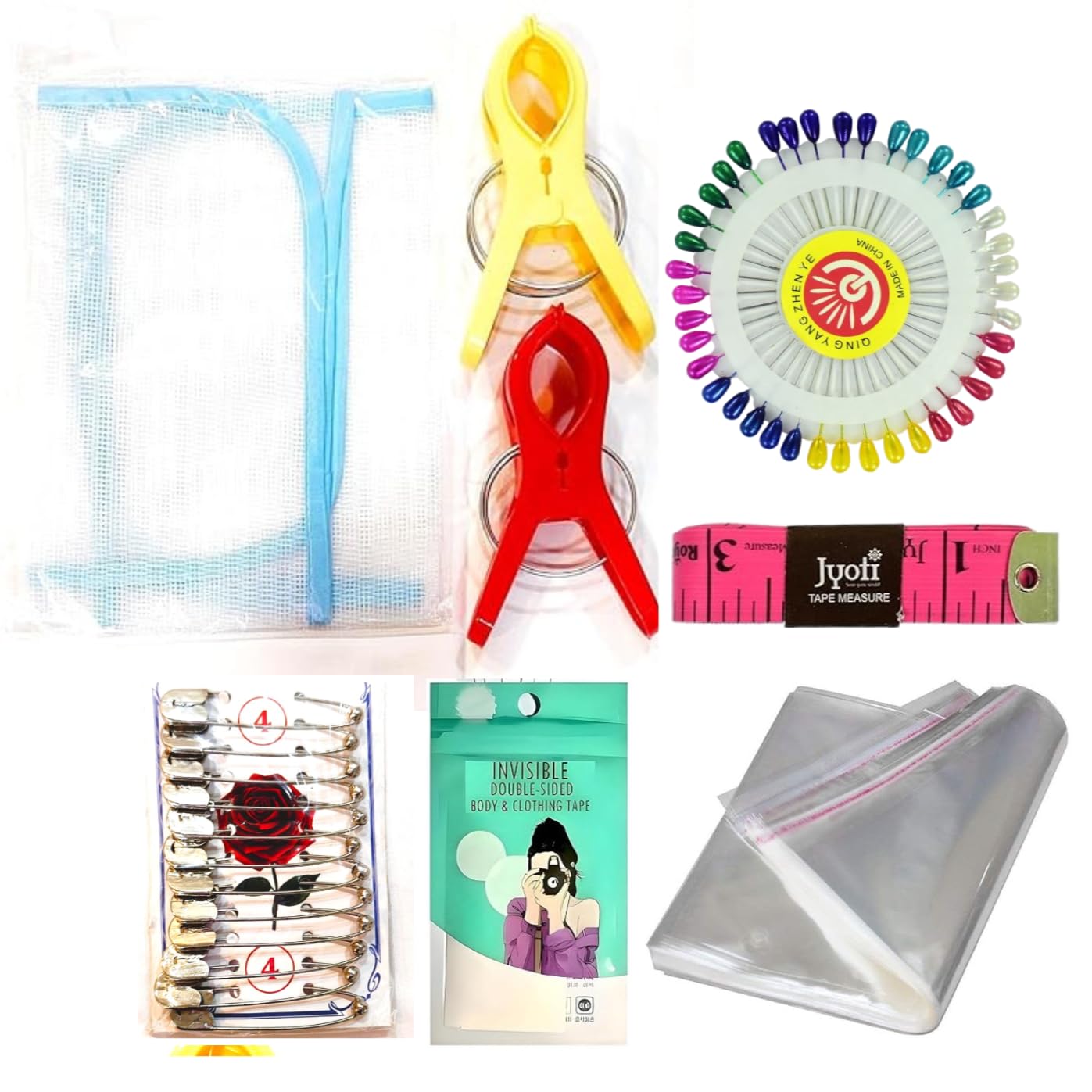 Bharat Pre-Pleating Kit with 7 Items: 1 Ironing Mat, 2 Big Clips, 12 Pins (Size 4), 1 Inch Tape, 5 Saree Packing Covers (14 x 18 inches), 1 Packet of Double-Sided Tape, and 40 Pearl Pins.-image-11