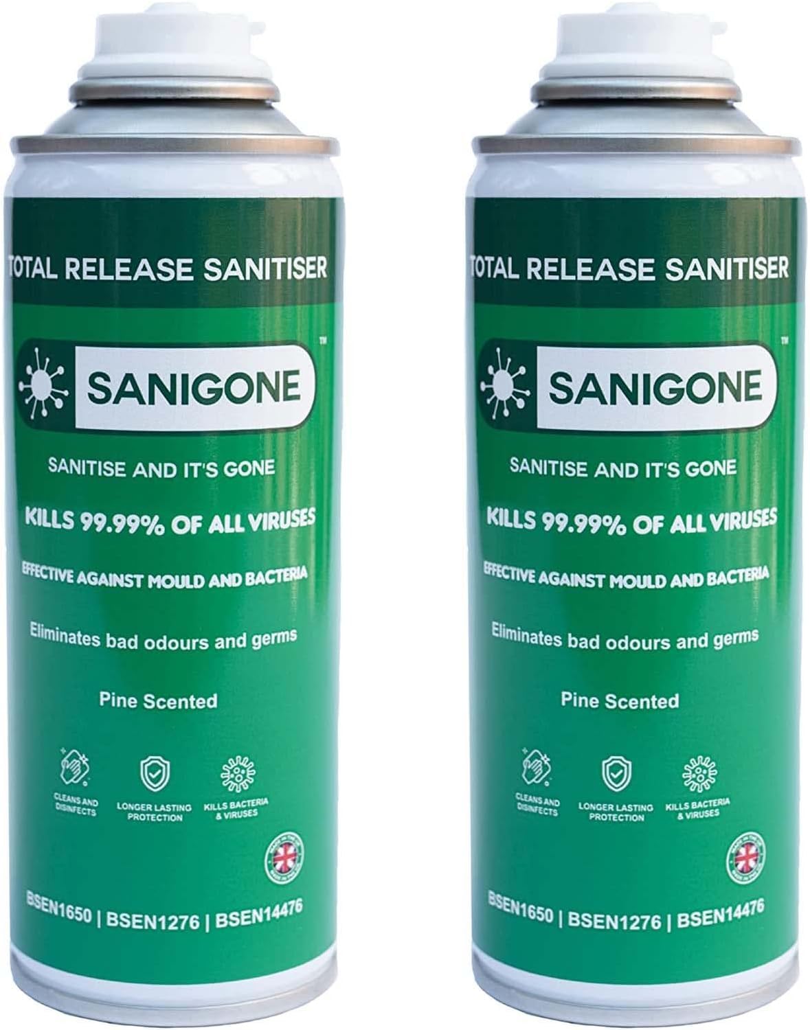 TOTAL RELEASE Room Fogger - Disinfectant Sanitising 200ml Spray Can | Eliminate 99.99% of Viruses & Bacteria | Effective against Mould, Bad Odours and Germs | Pine Scented (Double Pack)