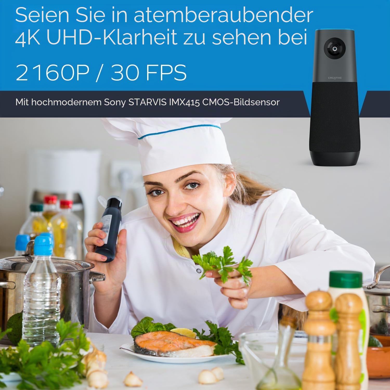 Creative Live! Meet 4K - 4K-UHD-Konferenz-Webcam mit automatischer Verfolgung und 7-Fach-Digitalzoom, für PC und Mac