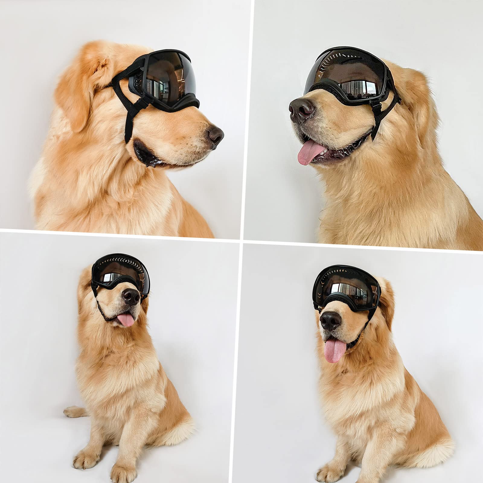 NAMSAN Gafas de Sol para Perros con Protección UV Gafa con Cinta Ajustable y Almohadillas de Espuma Gafas de Sol para Mascotas Protegen los Ojos para Perros Grandes- Negro