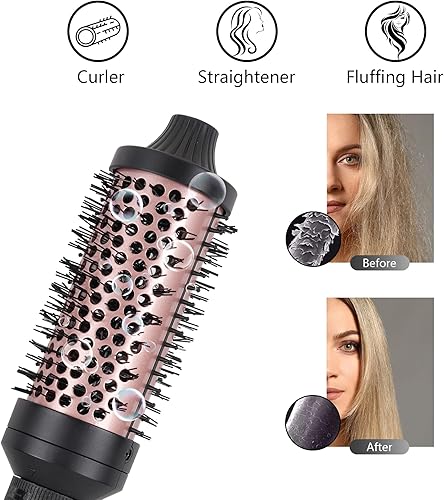 Vista 7 de VAGARY Juego de cepillos térmicos 3 en 1, redondo calentado para aspecto de soplado, cepillo de rizador de doble voltaje, turmalina de cerámica, 3