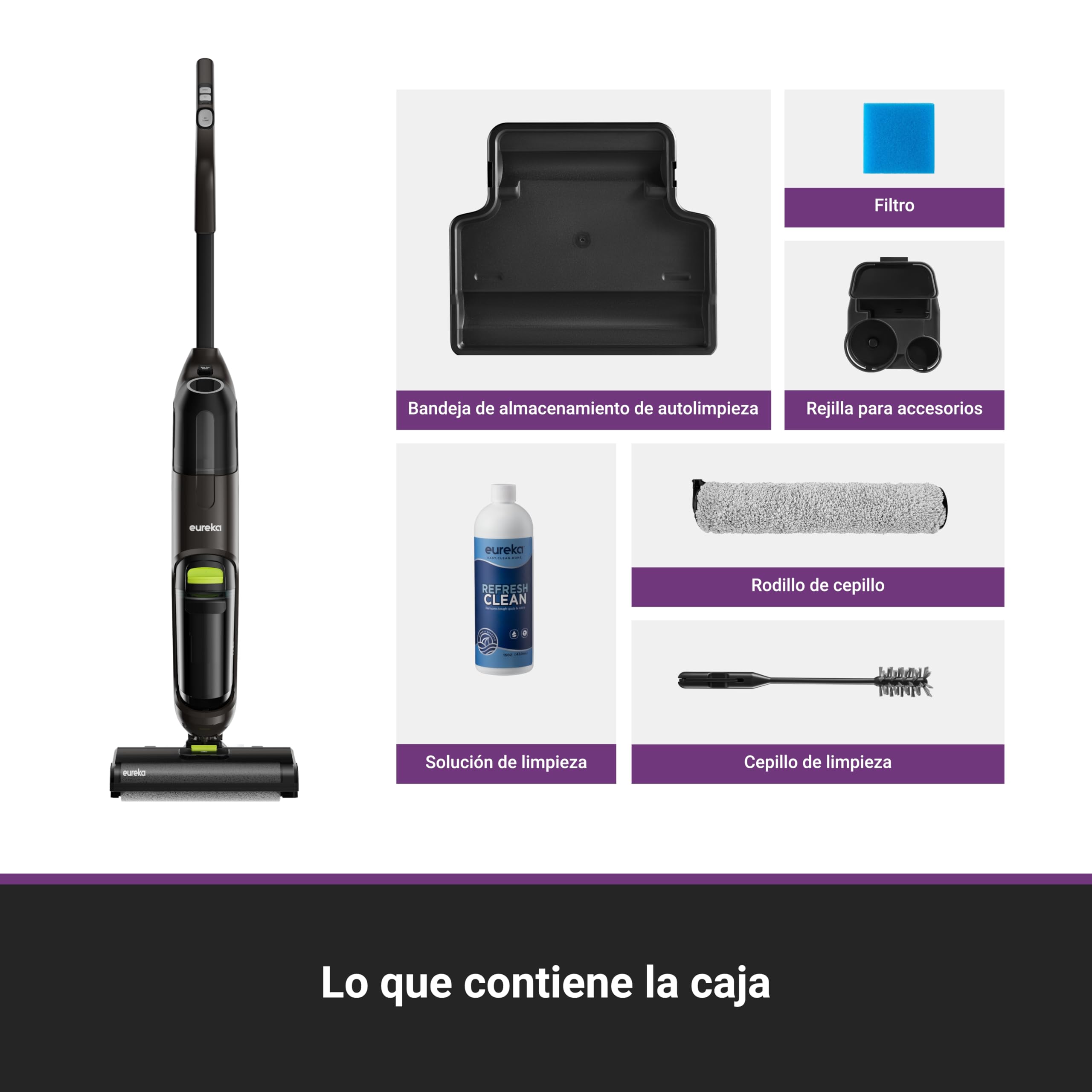 Eureka NEW400 Gen2 Aspirador Vertical en Seco y Húmedo, Aspiradora y Fregona Electrica Sin Cable Potente, Aspiradoras para Pelos Mascotas, Aspirador Escoba Autolimpieza, Limpieza de Bordes, Ligera