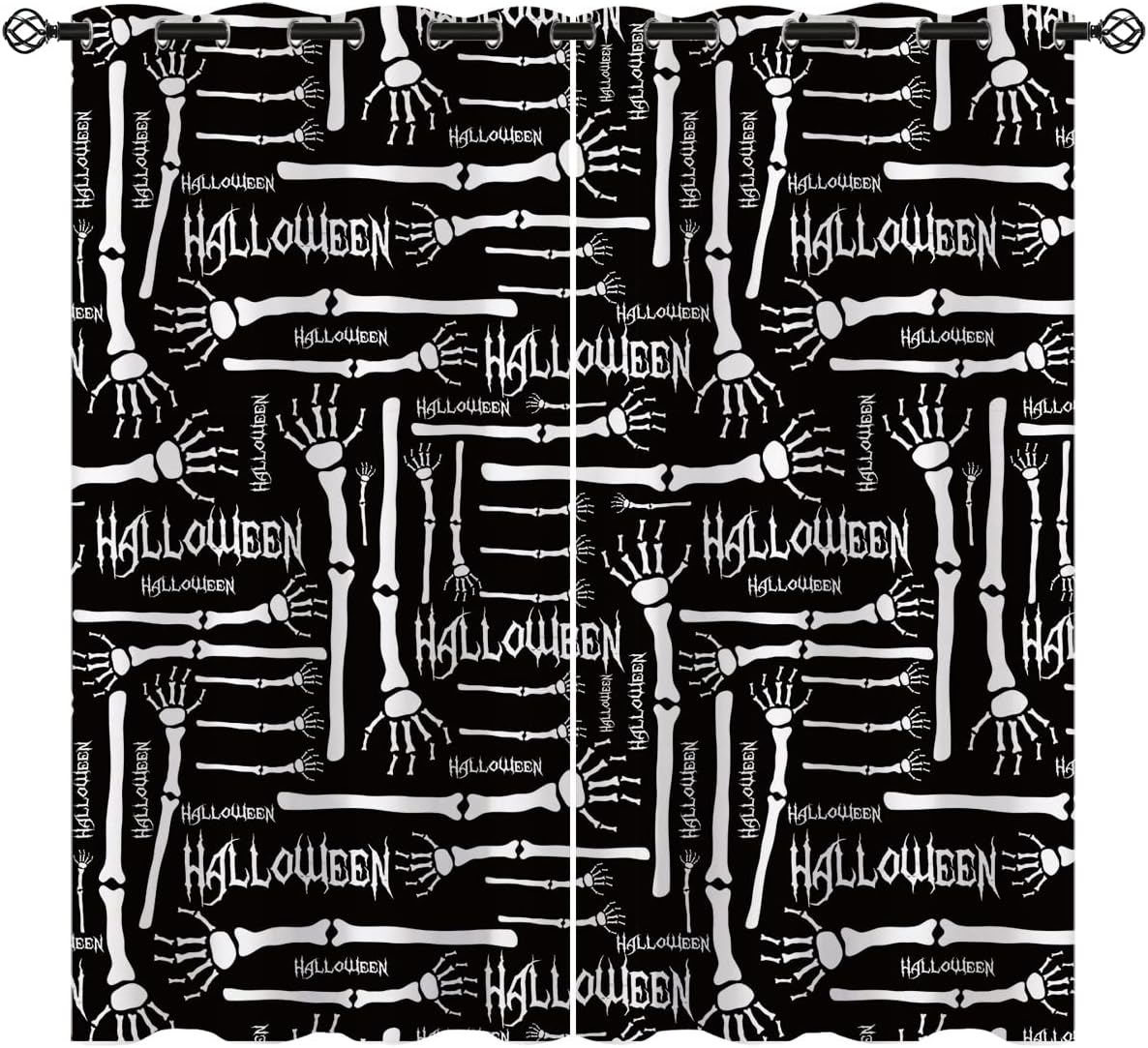 Halloween Blackout Curtains for Girls Boy Home Decor, Gothic Skull Skeleton Skeleton Horror Grommet Thermal Insulated Drapes Darkening Window Curtain for Bedroom Living Room, 42 x 45 Inch