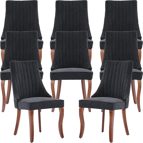 Miniatura 18 de Juego de 8 sillas de comedor modernas de mediados de siglo, sillas tapizadas de lino beige para cocina y comedor, sillas de cocina con patas de