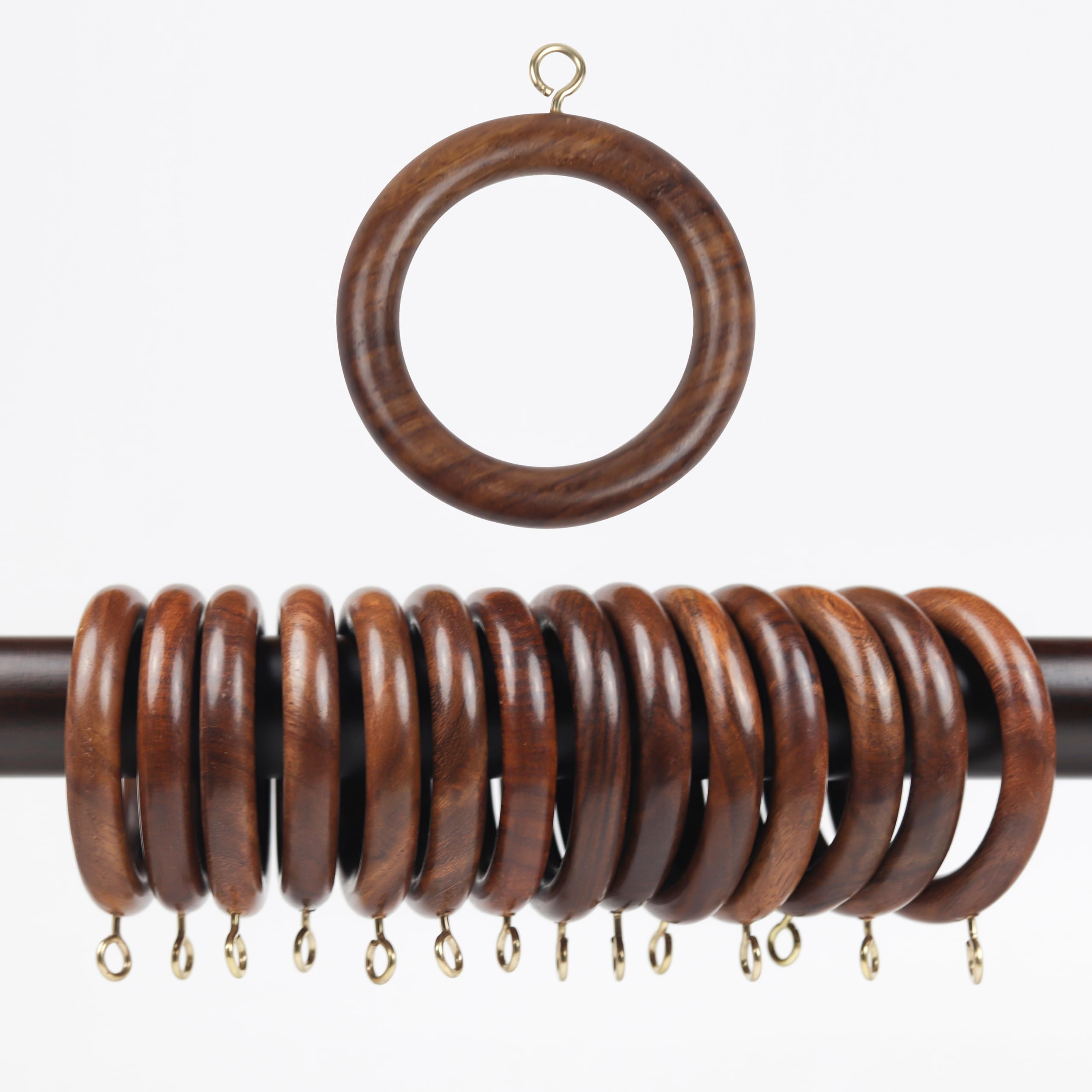 Set di anelli per tende in legno (dorati, piccoli, diametro interno 4,5 cm e diametro esterno 6,3 cm
