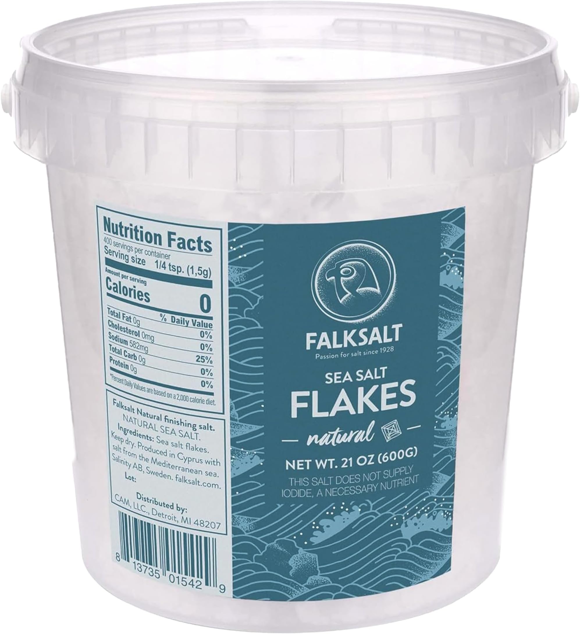 Falksalt - Natural Sea Salt Flakes, Light & Crunchy Gourmet Sea Salt Flakes for Cooking, Baking, & Finishing (1.32 lb)