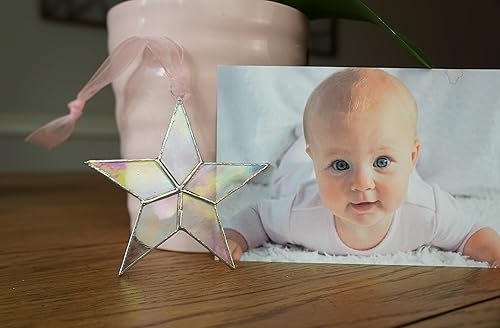 Miniatura 4 de Regalo para bebé niña, estrella iridiscente hecha a mano con mensaje sincero, regalo de bienvenida para bebé niña (rosa)