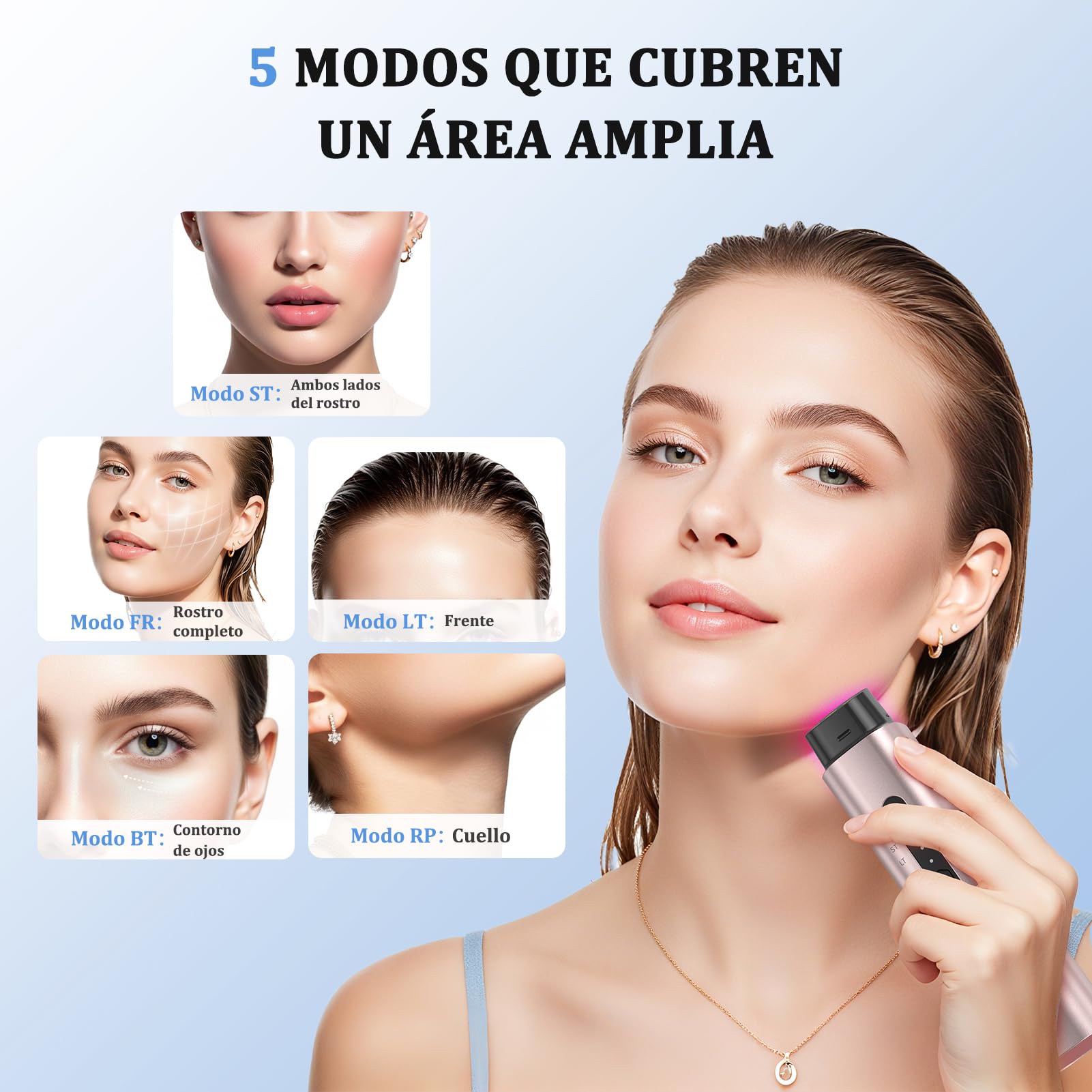 Aparato Radiofrecuencia Facial, 5 en 1 Masajeador Facial de Microcorriente, Dispositivo Eléctrico de Belleza Antiarrugas, Antiacné, Reafirmante y Lifting para Rostro y Cuello