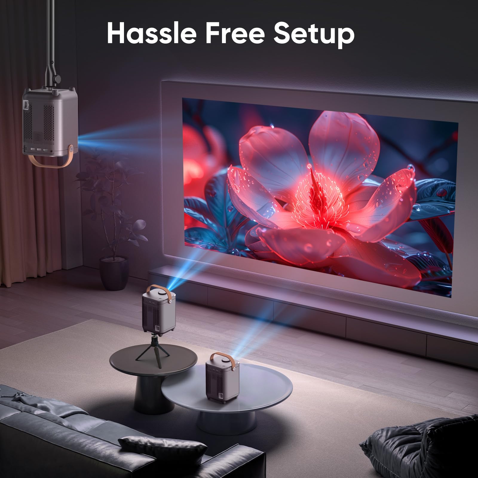 Beamer, Elektrischer Fokus/Auto Trapezkorrektur WiFi 6 BT5.2 Mini Beamer 4K Full HD 1080P Unterstützt, 50% Zoom Tragbar für Heimkino/Outdoor, Kompatibel Mit TV Stick/HDMI/USB/Laptop/iOS/Android