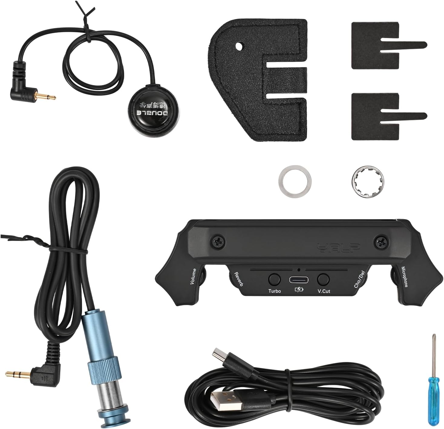 Acoustic Guitar Pickup Bluetooth Guitar Preamp Recverb Chours Delay Effect Rechargable Magnetic and Microphone Soundhole Pickup Built-in Speaker Increase Sound and Use Effects Unplugged