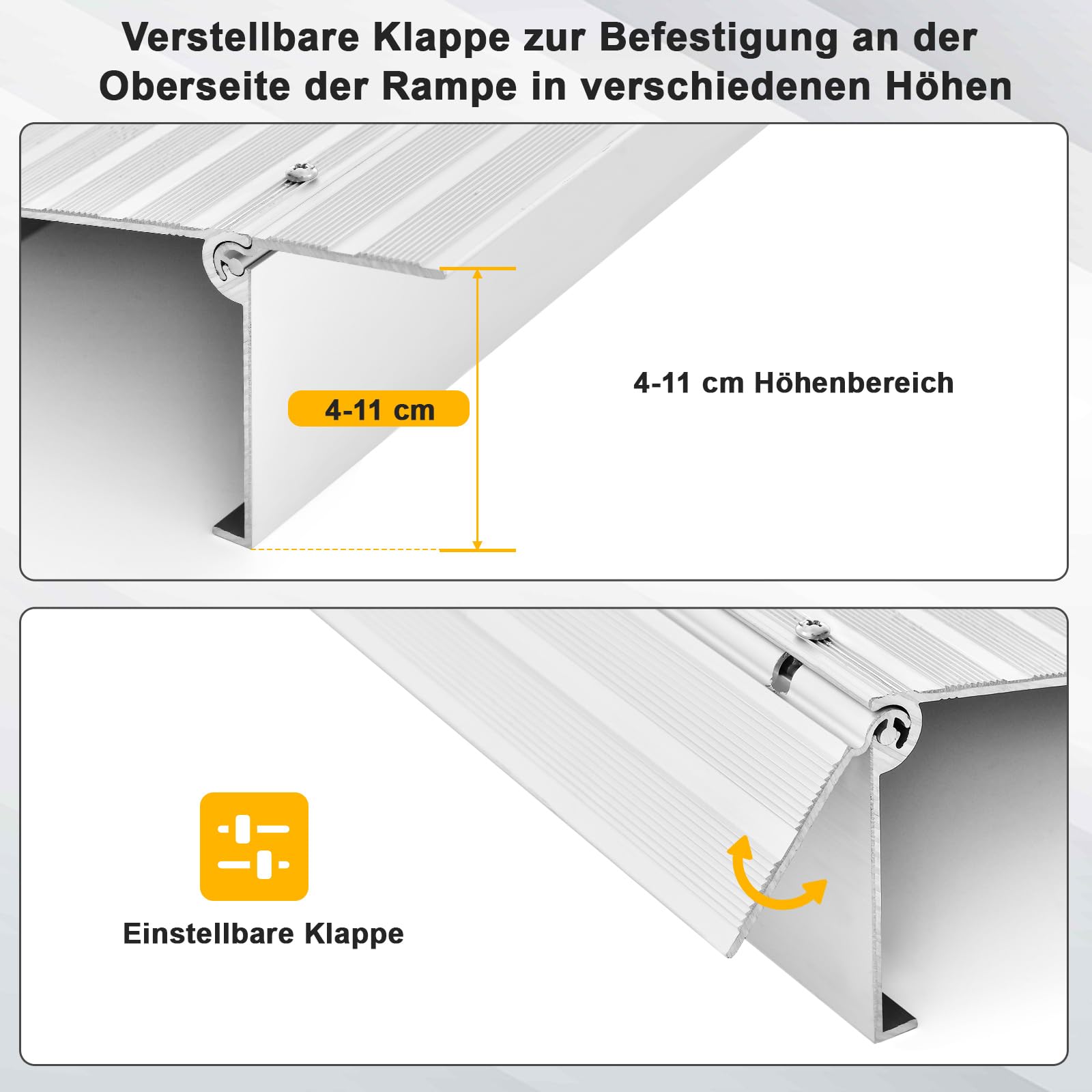 COSTWAY Türschwellenrampe, Rollstuhlrampe Aluminium mit verstellbarem Rampendesign & 317 kg Tragkraft, Bordsteinrampe rutschfest für Rollstuhl, Kinderwagen (10,5 cm Höhe)