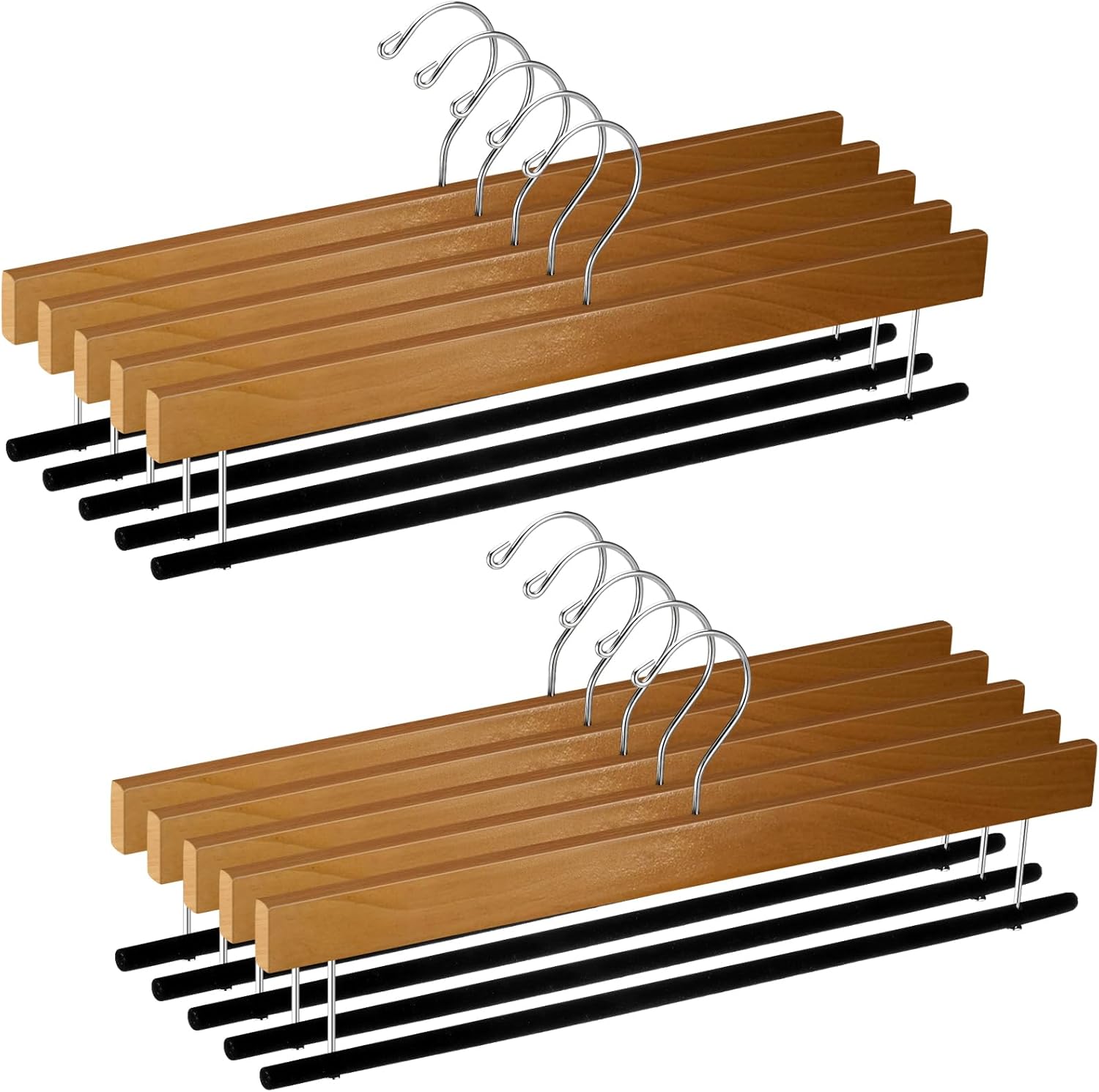 Chunful 10 Pack Wooden Velvet Pants Hangers - 16 Inch Non Slip Wood Pants Hangers with 360 Degree Swivel Hook Heavy Duty Space Saving for Jeans, Shorts & Dresses (Brown) Brown 10
