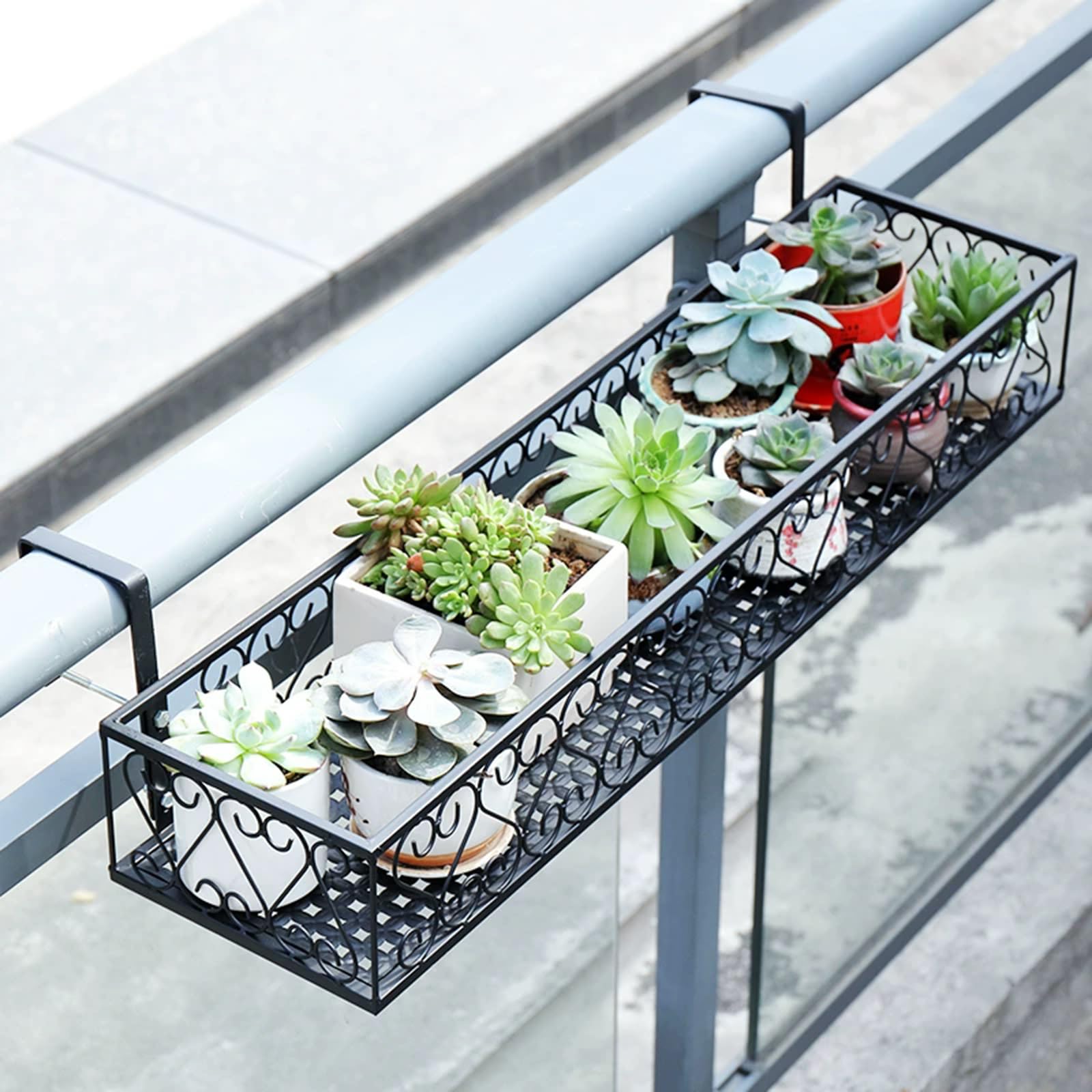 Whsmke Wall Hanging Flower Shelf For Shop Decor, Balcony Railing Planter Rack, Window Sill Succulent & Green Planter Stand, Wrought Iron Flower Pot Holder(25 * 60 * 12cm)