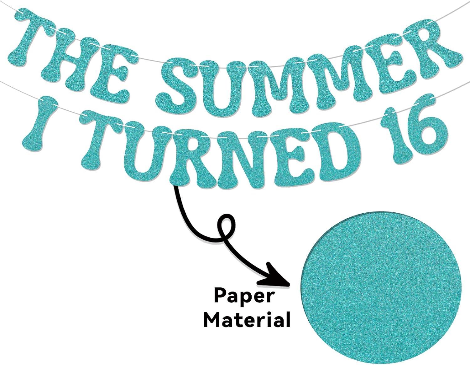 The Summer I Turned 16 Banner - Happy Sweet 16 Sign, Cheers to 16 Years, Summer Beach 16th Birthday Party Decorations Blue Glitter image 3