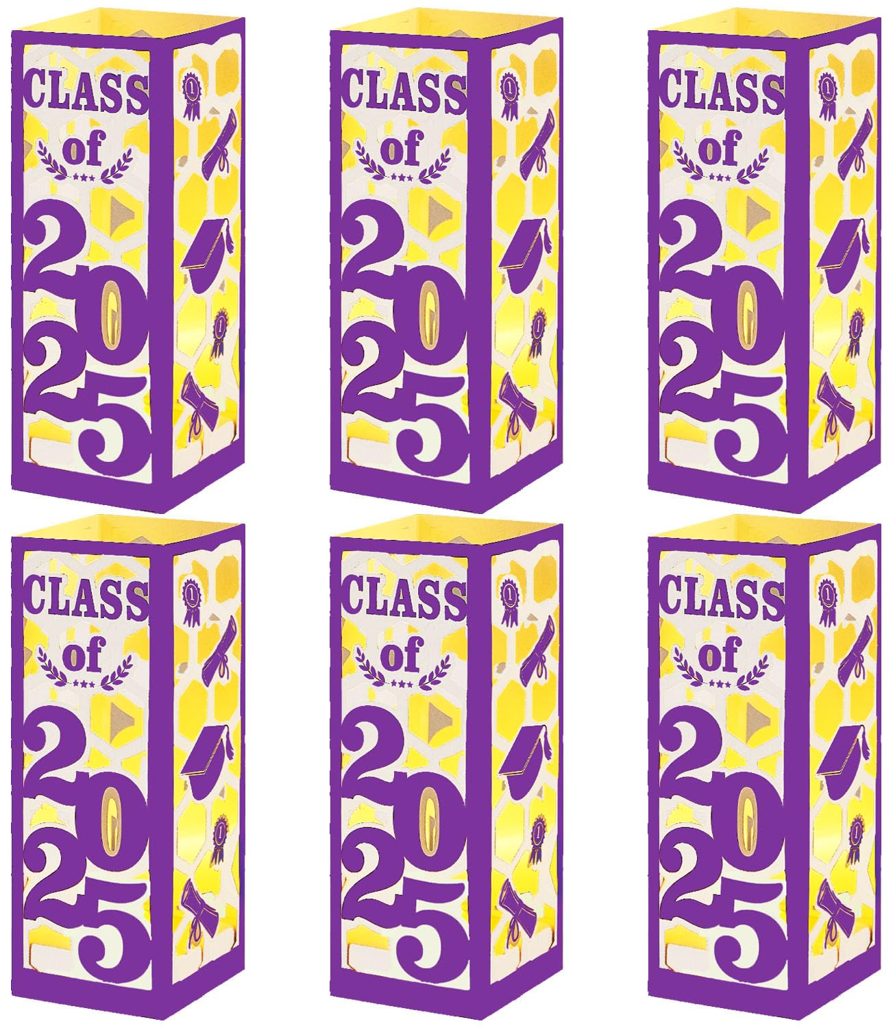 6 Pcs Light Up Graduation Centerpieces- Class of 2025 Graduation Lantern Boxes for College High School Congrats Graduation Party Supplies