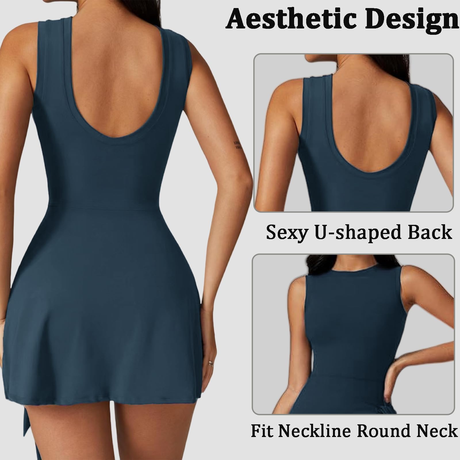 Vestidos de Tenis para Mujer Vestido de Entrenamiento de Golf 2 en 1 Mujer sin Mangas Athletic Dress Verano Vestido Deportivo