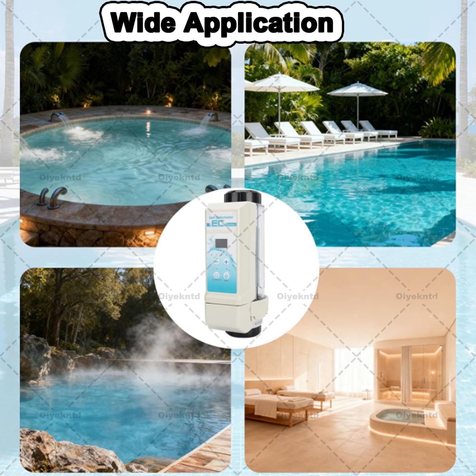 Generador electrolítico de cloro salino para piscinas, dispositivo de cloro autolimpiante, apto para piscinas de hasta 100 m³
