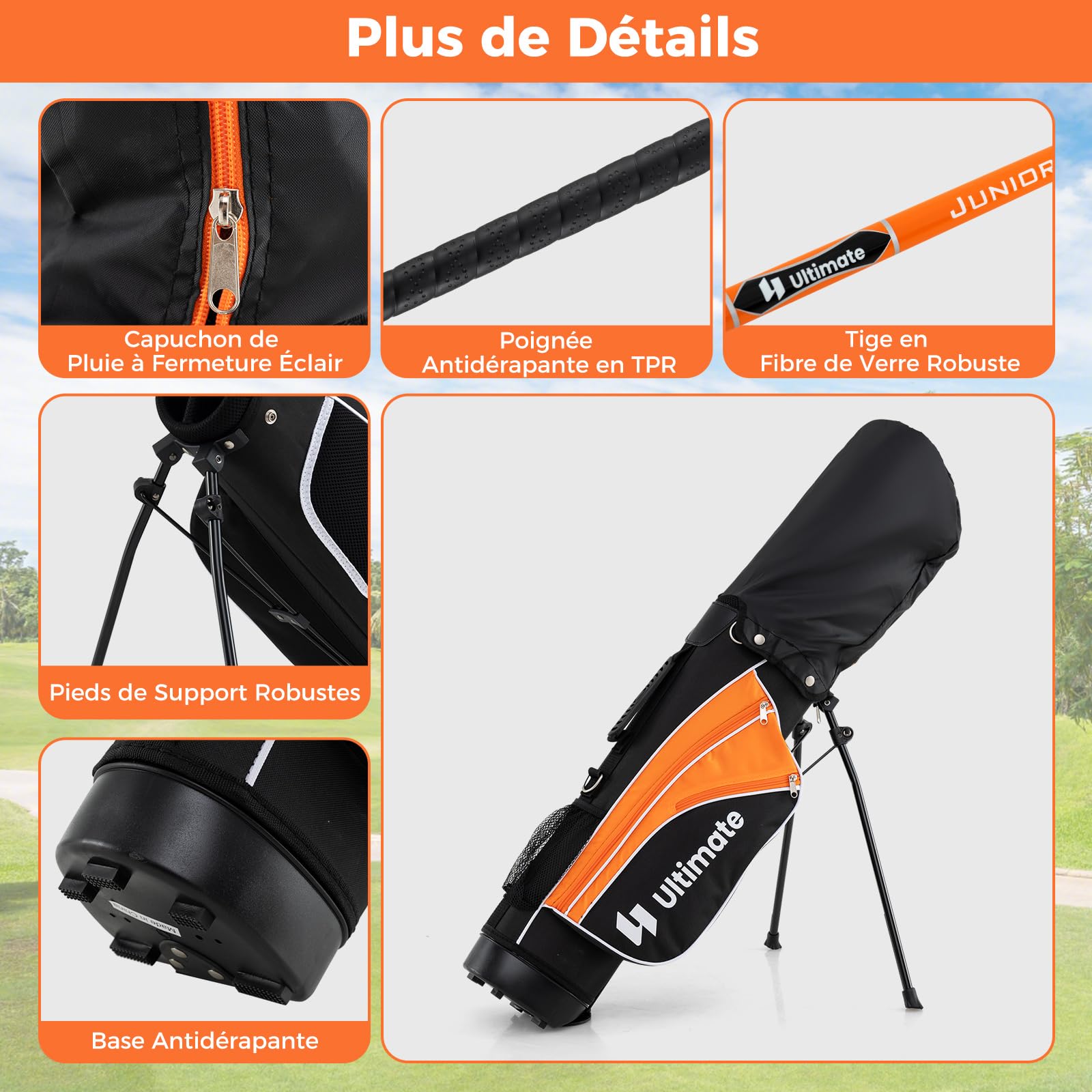 COSTWAY Ensemble de Golf Complet pour Enfants, avec 205CC #3 Fairway #7 & #9 Fers Putter Couvre-tête et Sac de Support & Protecteur de Pluie, pour Enfants