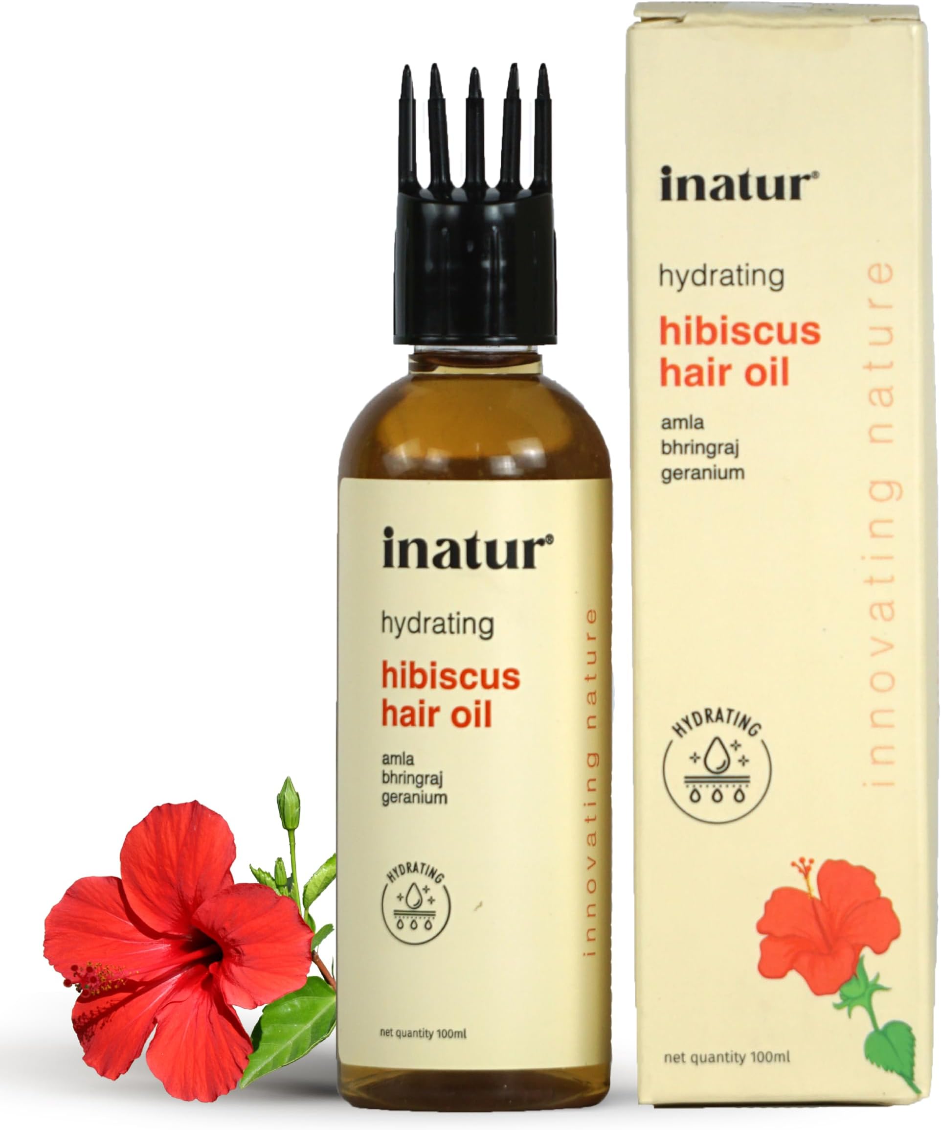 inatur Hibiscus Hair Oil for Hair Growth and Strength | With Almond Oil, Bhringraj, Amla, Jatamansi & Fenugreek | Ayurvedic Hair Oil for Dry, Damaged Hair & Hair Fall Control – 100ml