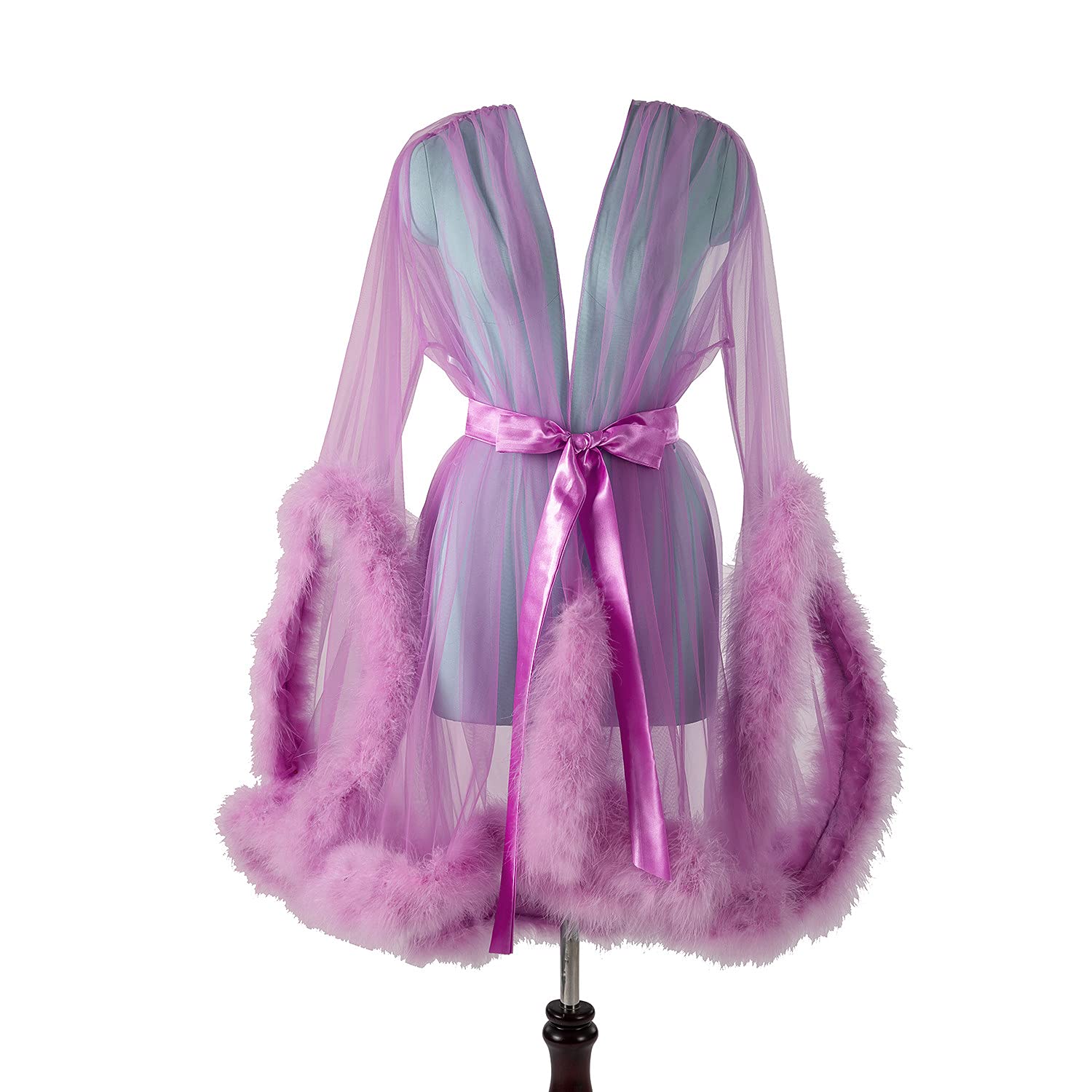 Women's Tulle Robe Shoot Wearing Robe of See-Through Tulle Feather Short Maternity PhotoShoot: 3X-Large Light Purple