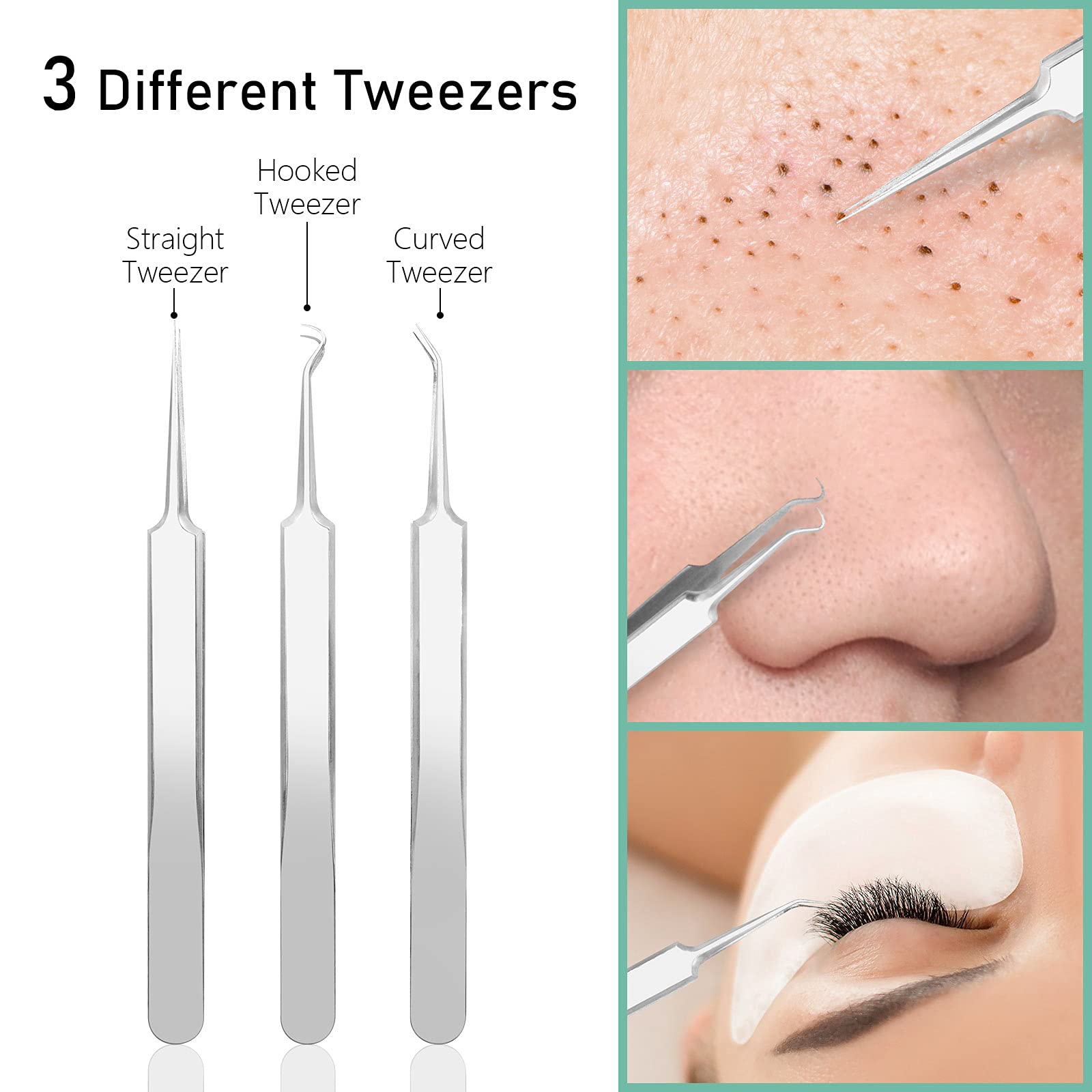 Pickel Popper Tool Kit Blackhead Remover Tools Blackhead Extractior Akne Blemish Pickel Extractor Needle Facial Comedone Clip Blackhead Tweezer 8 Pcs in Metal Case