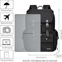 Vista 7 de Mochila negra para hombre, mochila para laptop de 16 pulgadas con compartimento para computadora, mochila delgada e impermeable con cordón