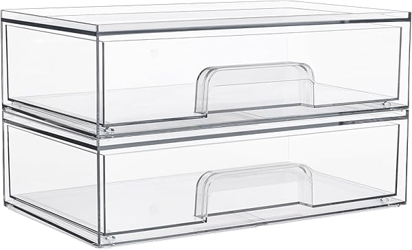 Vtopmart 12.1''W Clear Stackable Storage Drawers,2 Pack Acrylic Plastic Organizers Bins for Makeup Palettes, Cosmetics, and Beauty Supplies,Ideal for Vanity, Bathroom,Cabinet,Desk Organization