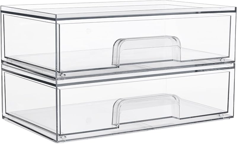 Vtopmart Organizadores Plásticos Transparentes Empilháveis com Gavetas, Pacote com 2