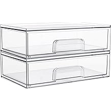 Vtopmart 12.1''W Clear Stackable Storage Drawers,2 Pack Acrylic Plastic Organizers Bins for Makeup Palettes, Cosmetics, and Beauty Supplies,Ideal for Vanity, Bathroom,Cabinet,Desk Organization