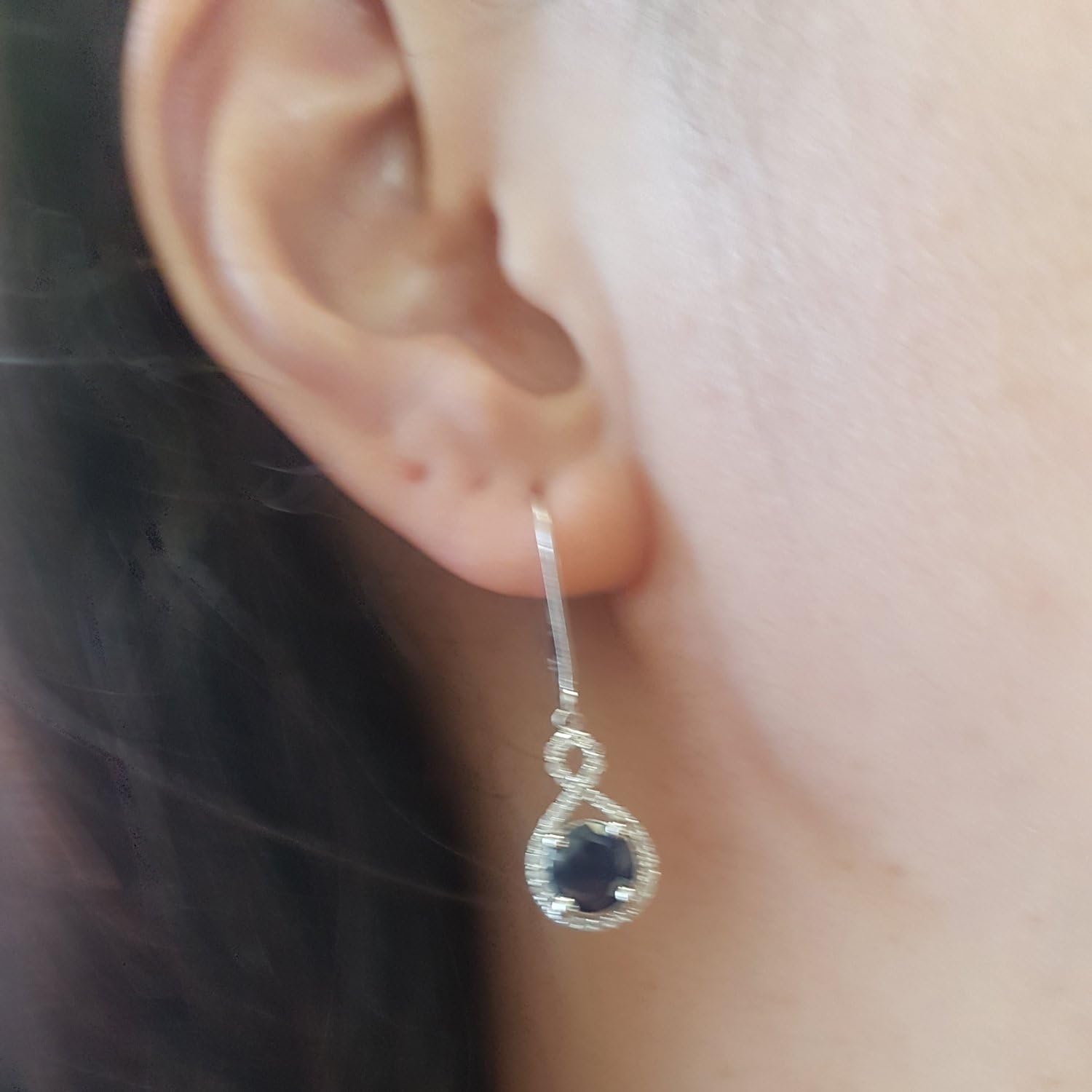 Dazzlingrock Collection 10K Real Solid Gold 7mm Each Round Blue Sapphire & White Natural Diamond Women Infinity Drop Earrings - Image 7