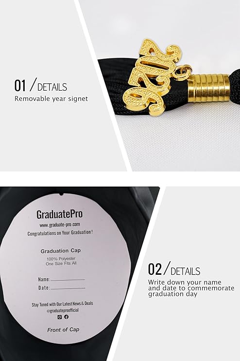 GraduatePro Matte Graduation Cap and Gown Class of 2026 Set Bulk with Tassel for High School & College 12 Colors