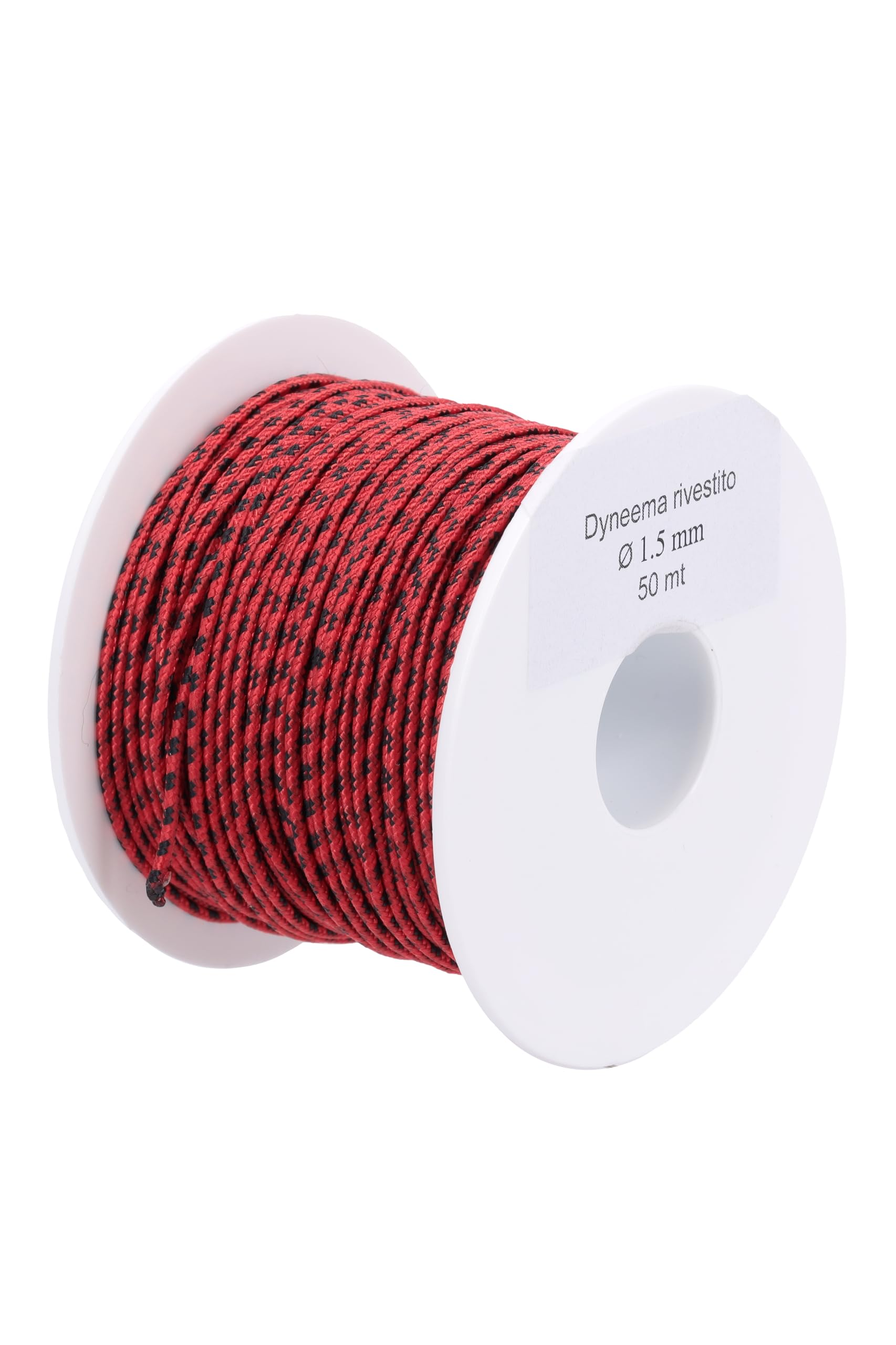 BON.MAR Corda Dyneema Rossa con Inserti Neri 1.5mm x 50mt – Carico Rottura 120kg | Antiscivolo, Alta Resistenza, Pesca Sub, Nautica, Outdoor, Fai da Te