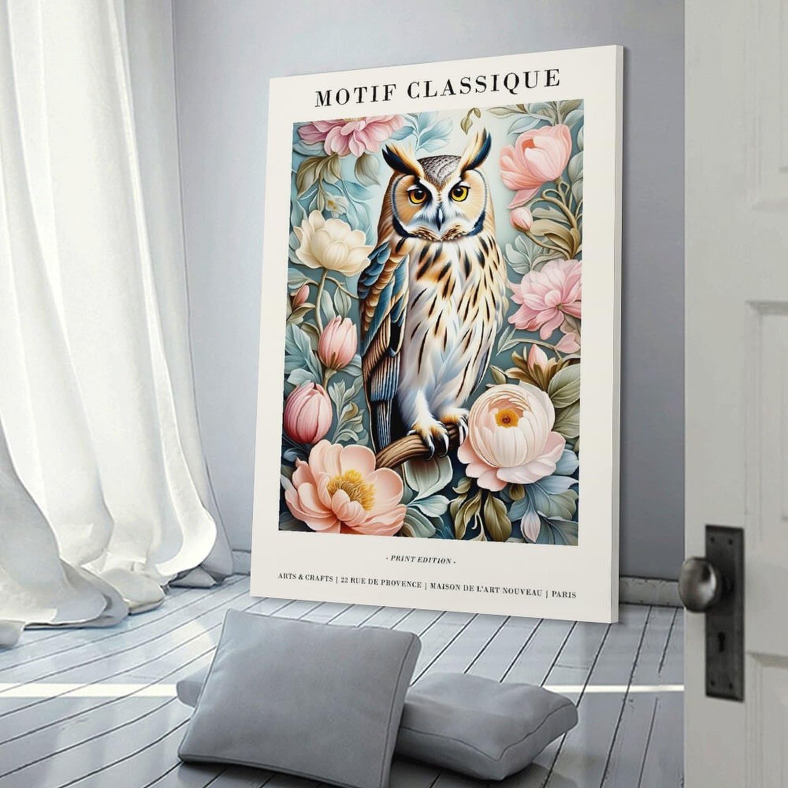 Junmoney Frame-Style-18-1 Classic Luxury Owl Art Wall Picture Print, 24X36inch(60X90cm), For New Homes, Bedrooms Or Workspaces, Thoughtful Wall Decor For Art Lovers