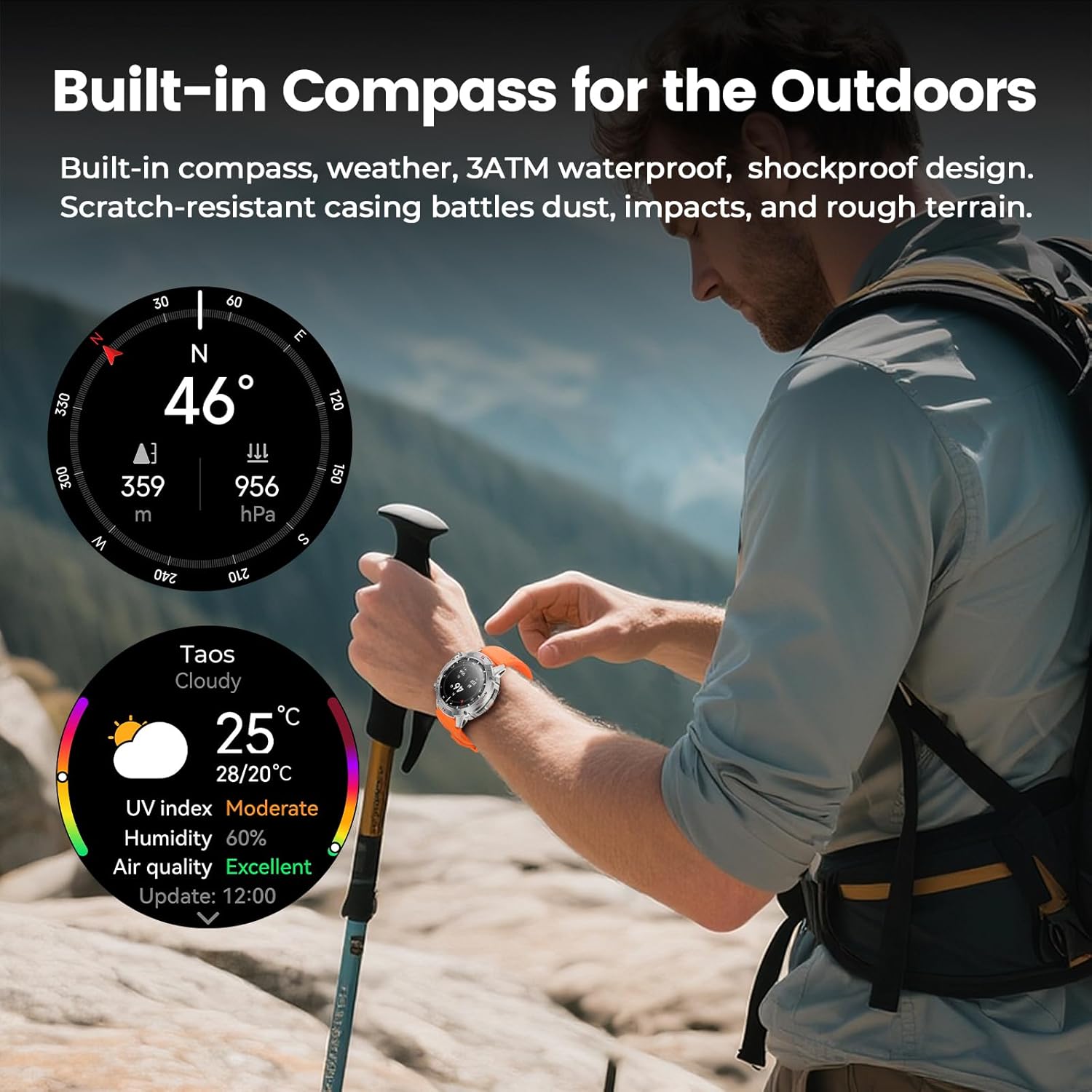 WalkerFit Military Smart Watch for Men (170+ Sports Modes), 1.43" AMOLED Rugged Watch with Bluetooth Call, 3ATM Waterproof Fitness Tracker Watch, Long Battery, for iPhone Android, Orange Silicone