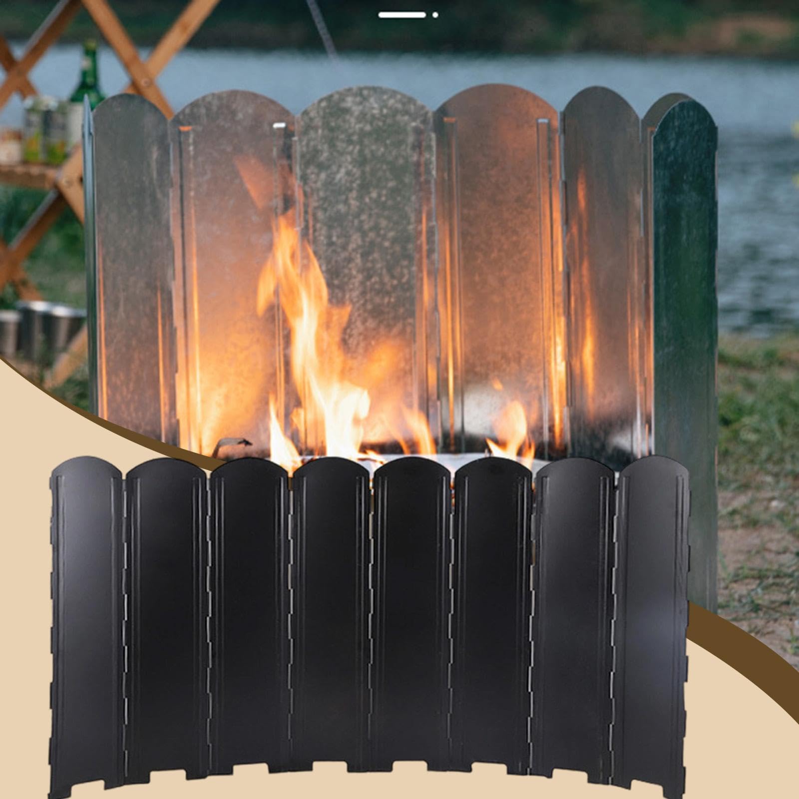 Paraviento para Estufa de Camping Cortavientos Portátil Plegable de Hierro con Protección Térmica Y Ajustable Adecuado para Cocina de Campo Ex