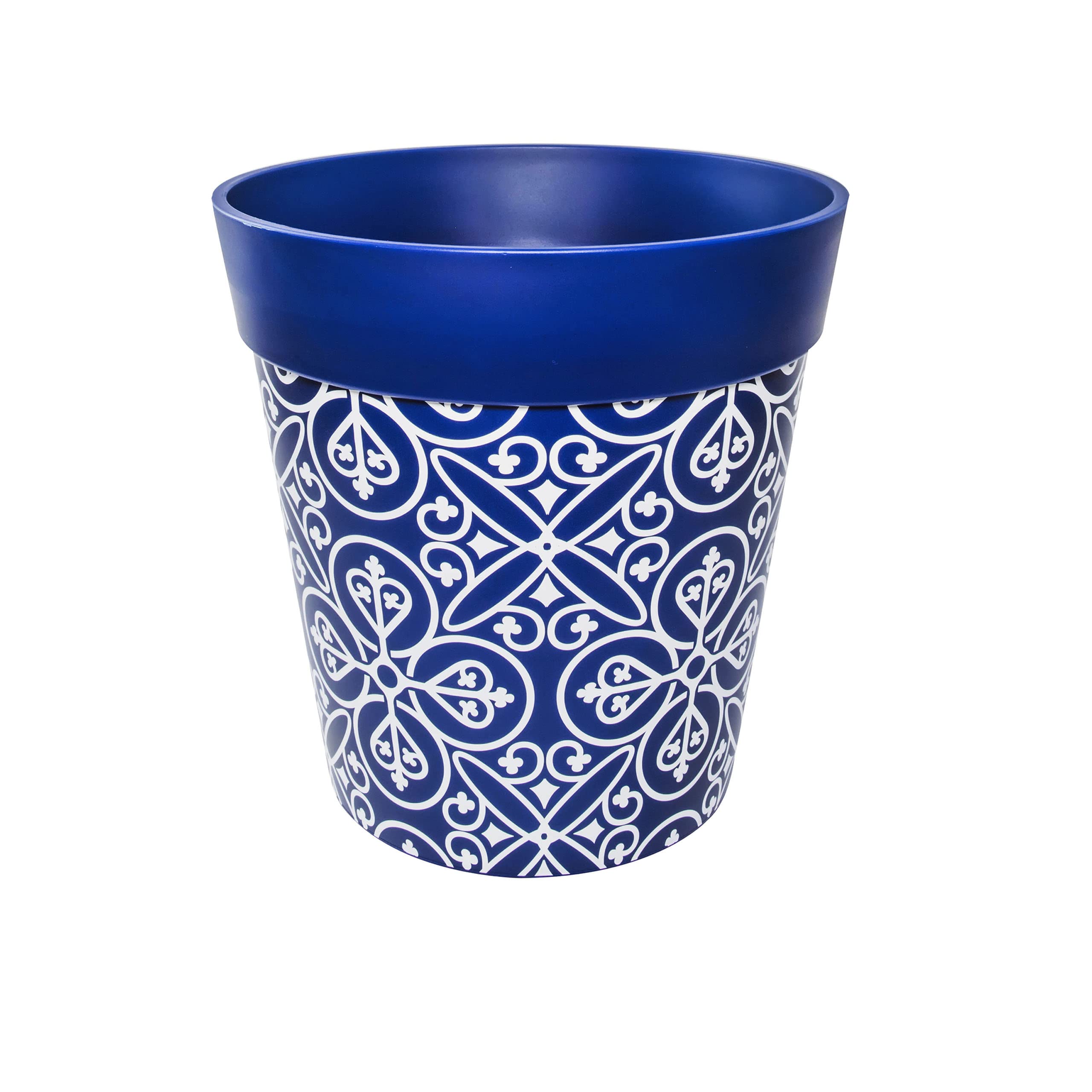 Hum Flowerpots Blue Maroc Tile 22Cm, Various Patterns Colours And Sizes, Indoor/Outdoor Plastic Plant Pot, Blue Maroc