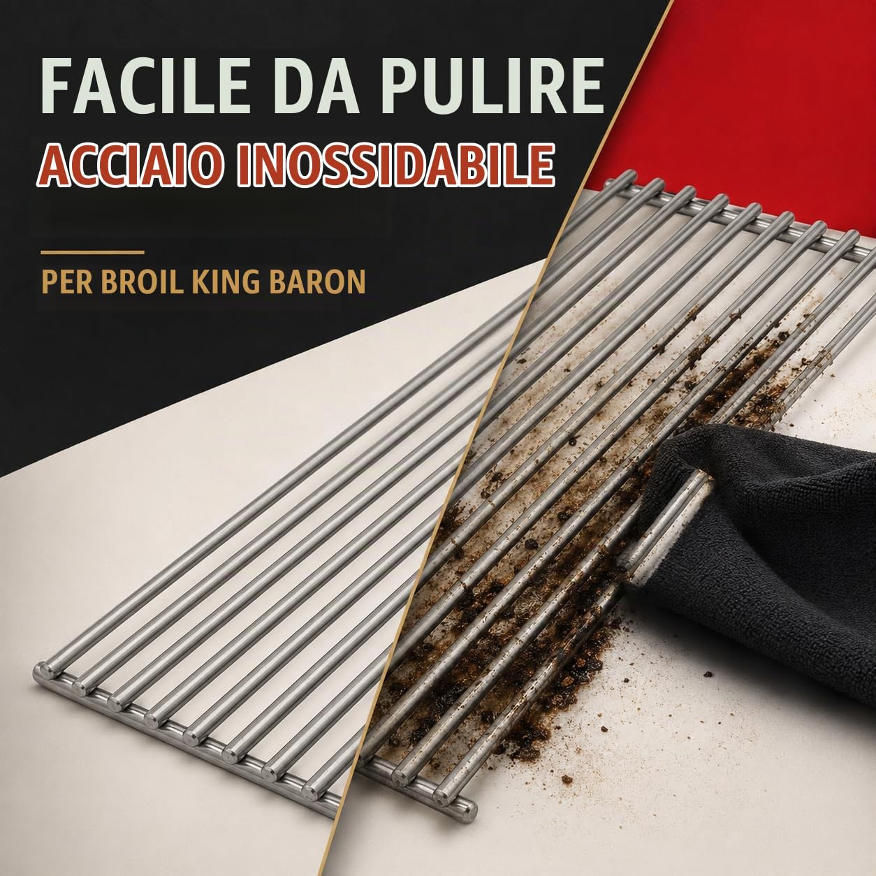 Grillfürst Griglia in Acciaio Inox Broil King Baron - griglia Facile da Pulire con montanti da 8 mm, Dimensione della griglia di Ricambio 43,6 x 15,9 cm