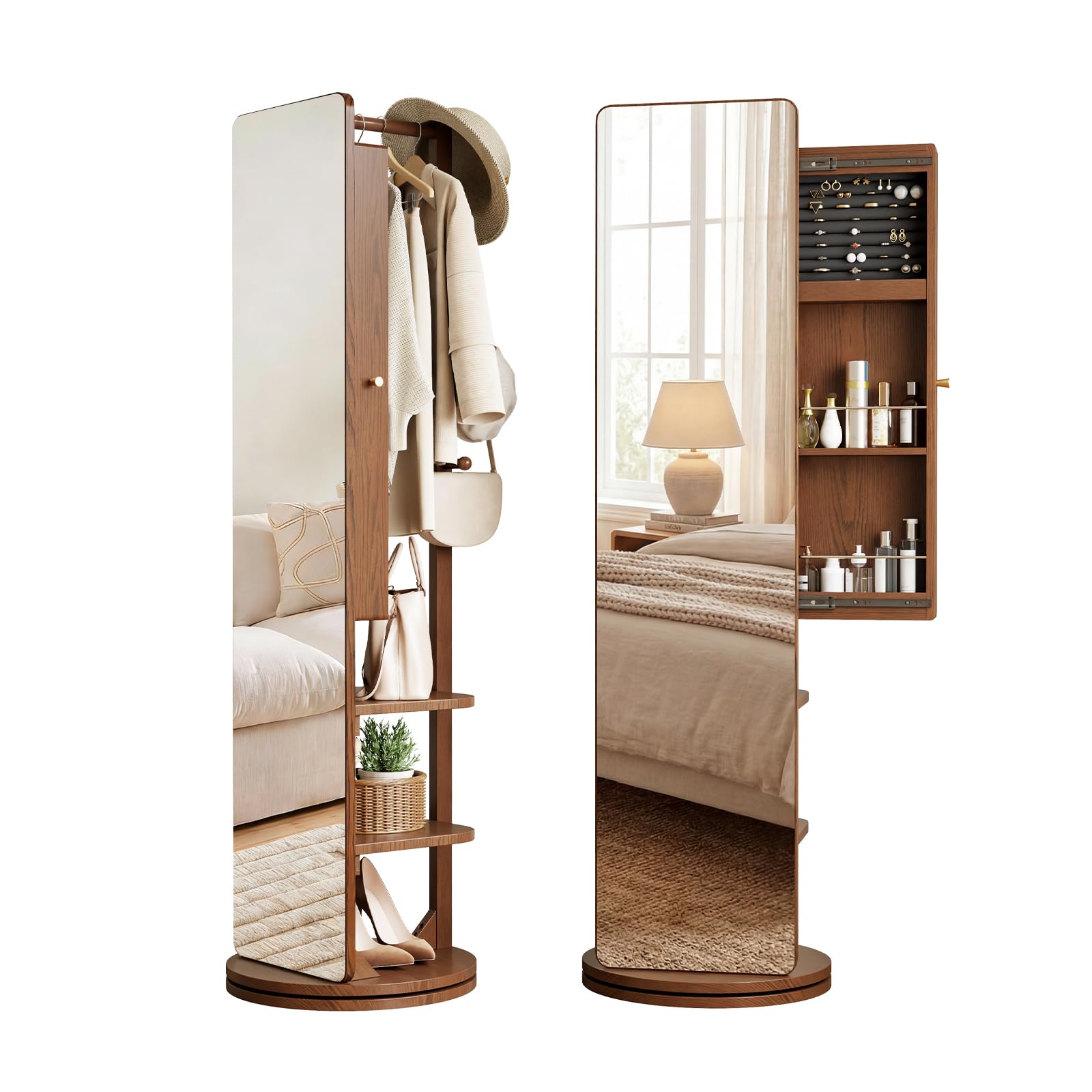 Photo 1 of Mansfieler Solid Wood Jewelry Cabinet Armoire with 360° Swivel Stand